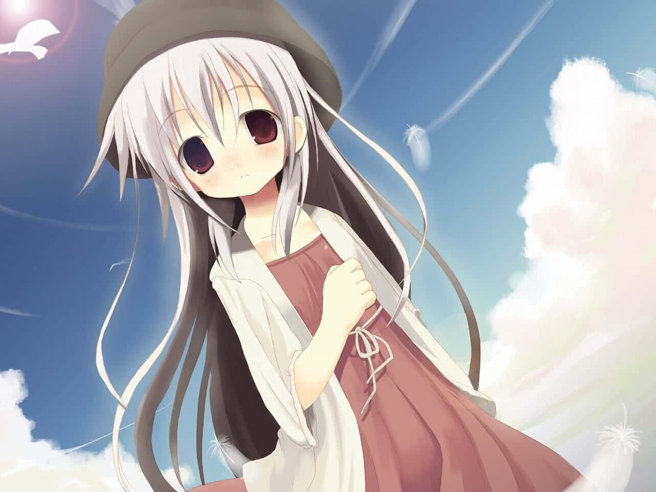 animecore, silver hair, brown hat, HD Desktop Wallpaper