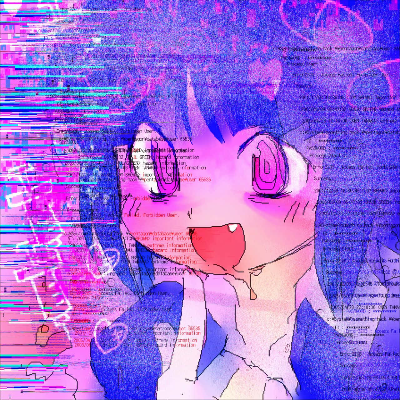 animecore, blue hair, purple eyes, HD Desktop Wallpaper
