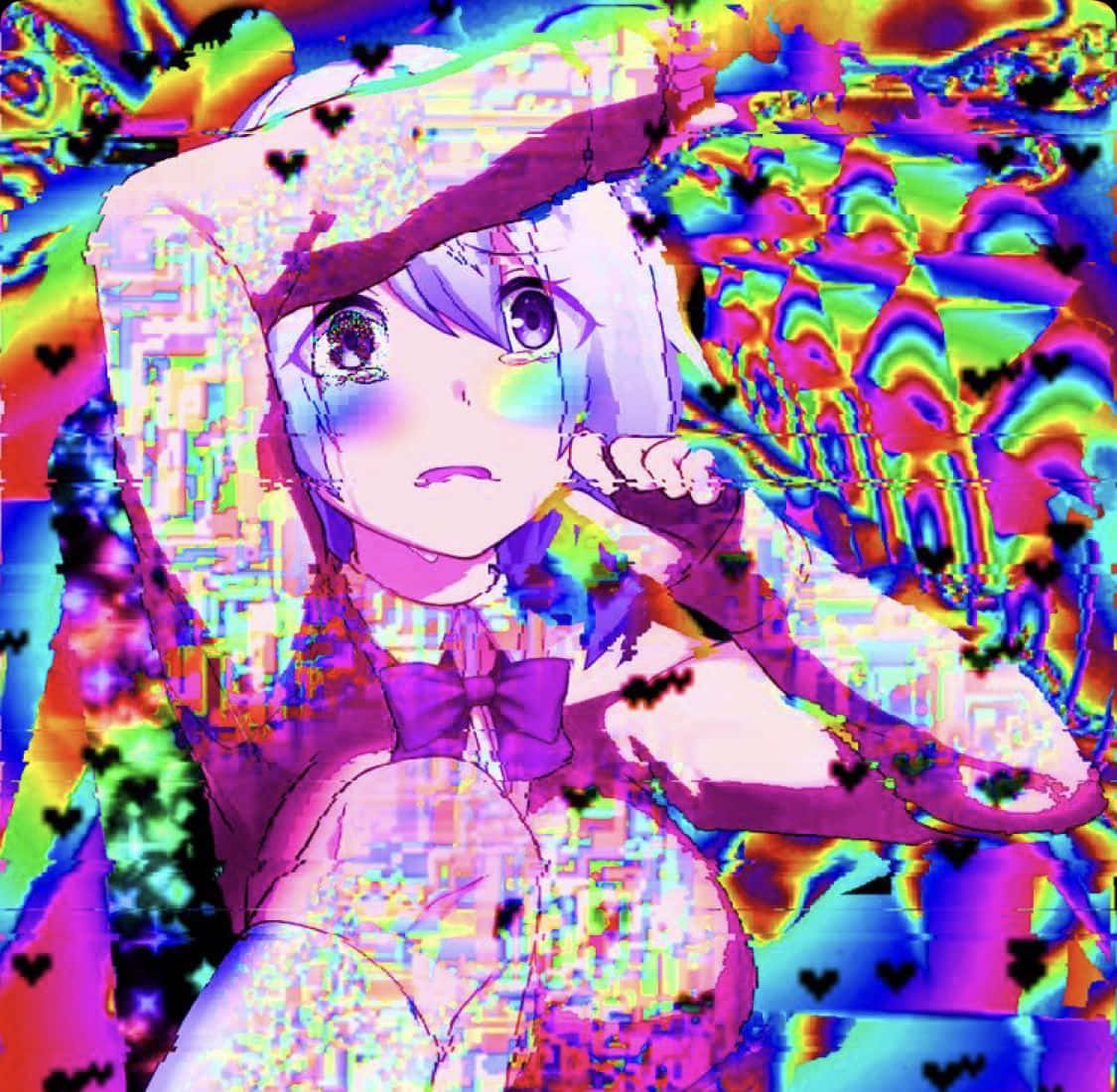 animecore, glitch-art anime girl, purple hair, SD Desktop Wallpaper