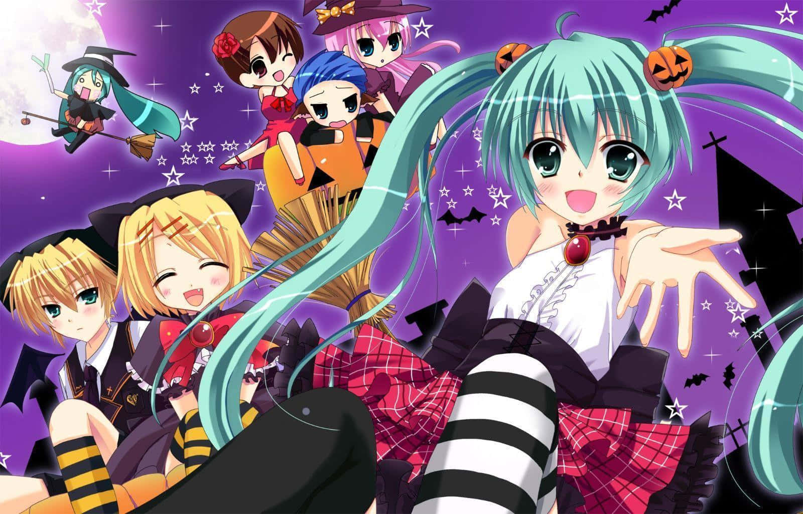 Animecore, Halloween costumes, starry purple night sky, HD Desktop Wallpaper
