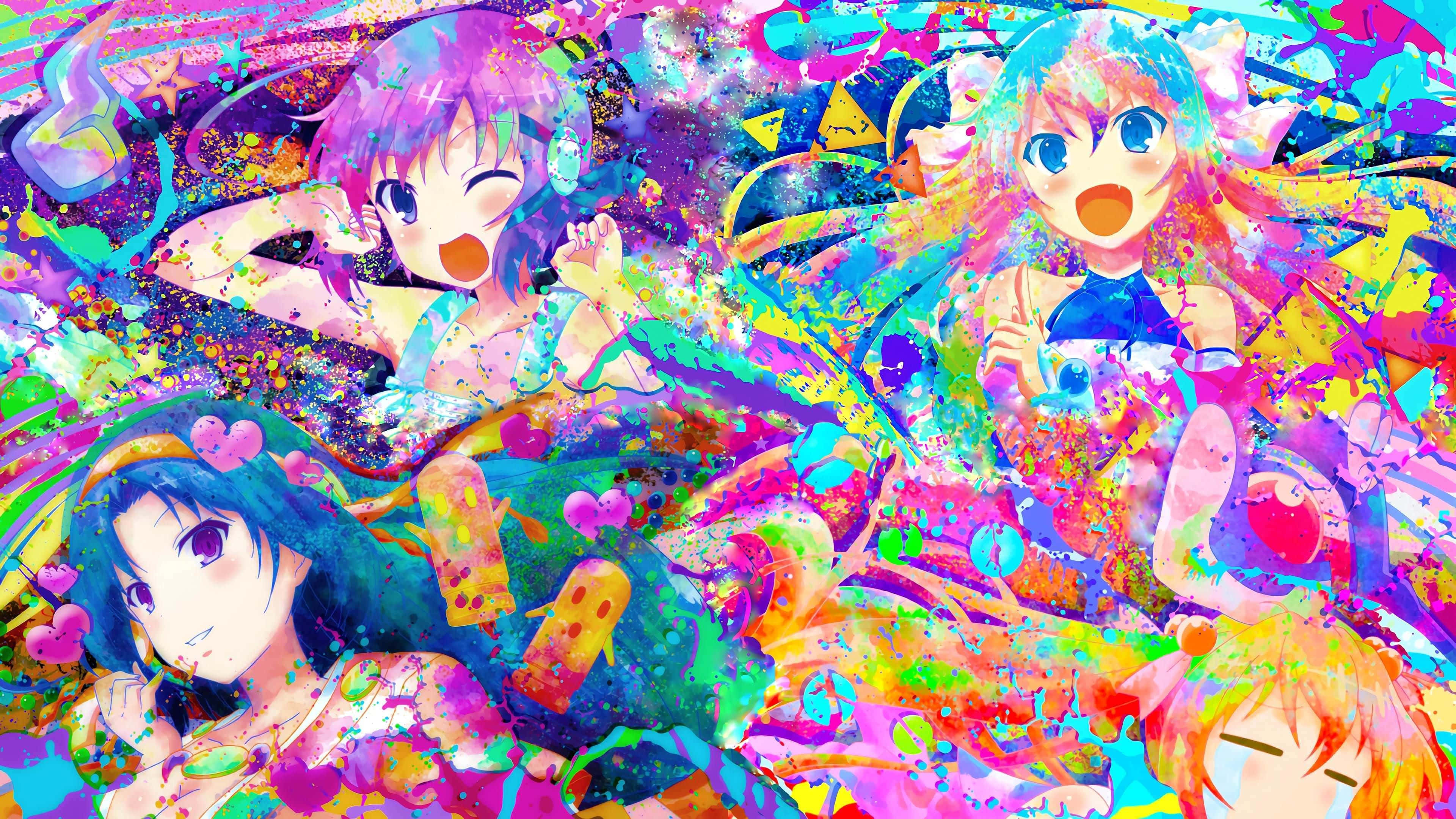 Animecore, neon colors, glittering particles, 4K Desktop Wallpaper