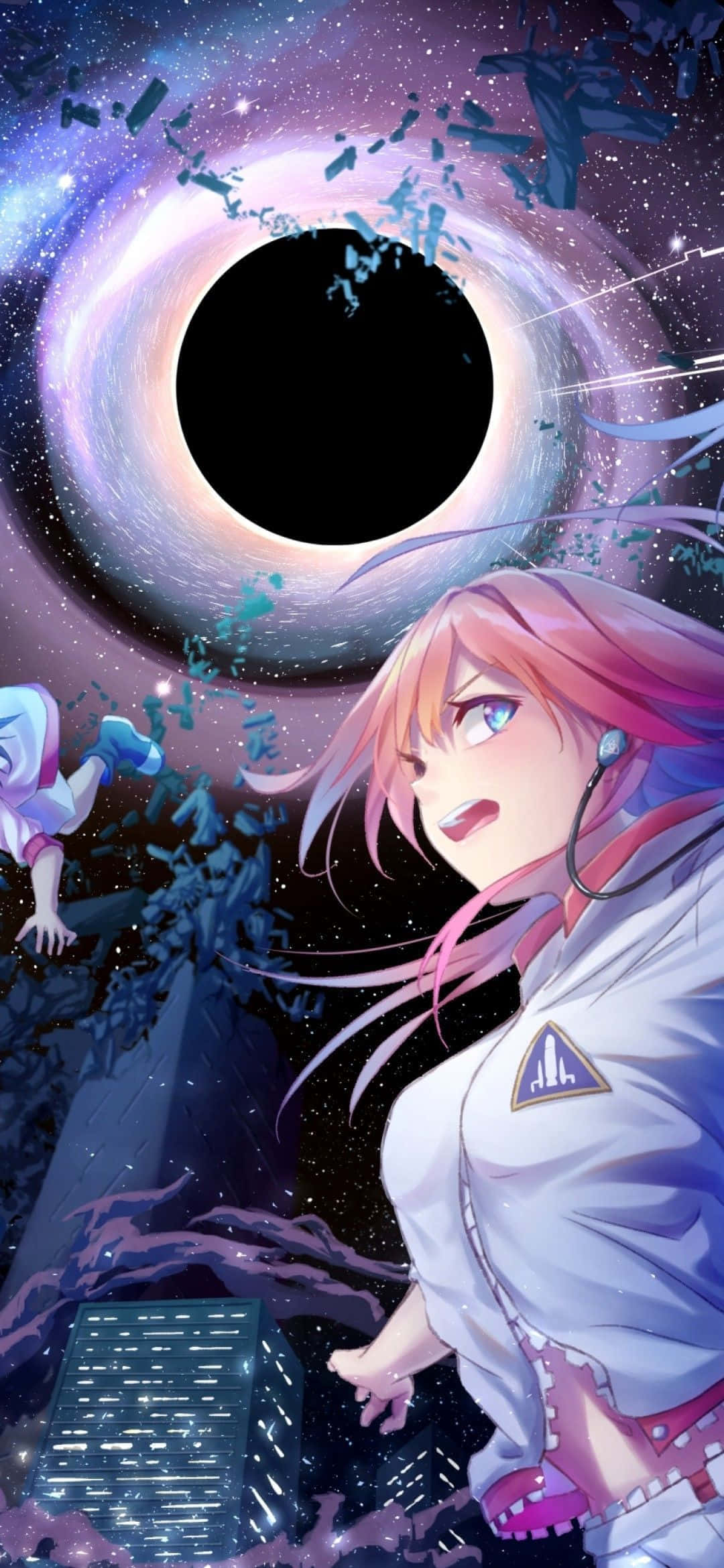 Animecore, pink-haired anime girl, white jacket, Full HD Phone Wallpaper