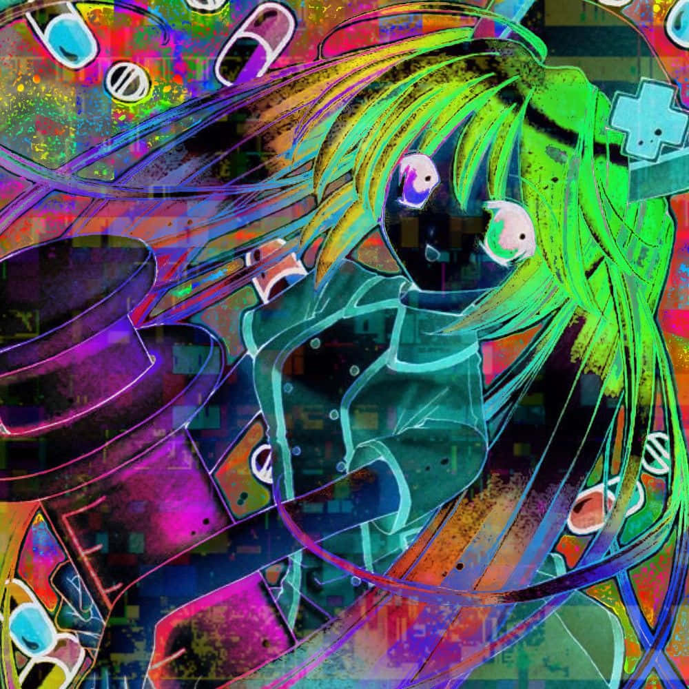 Animecore, neon green hair, glowing eyes, SD Desktop Wallpaper