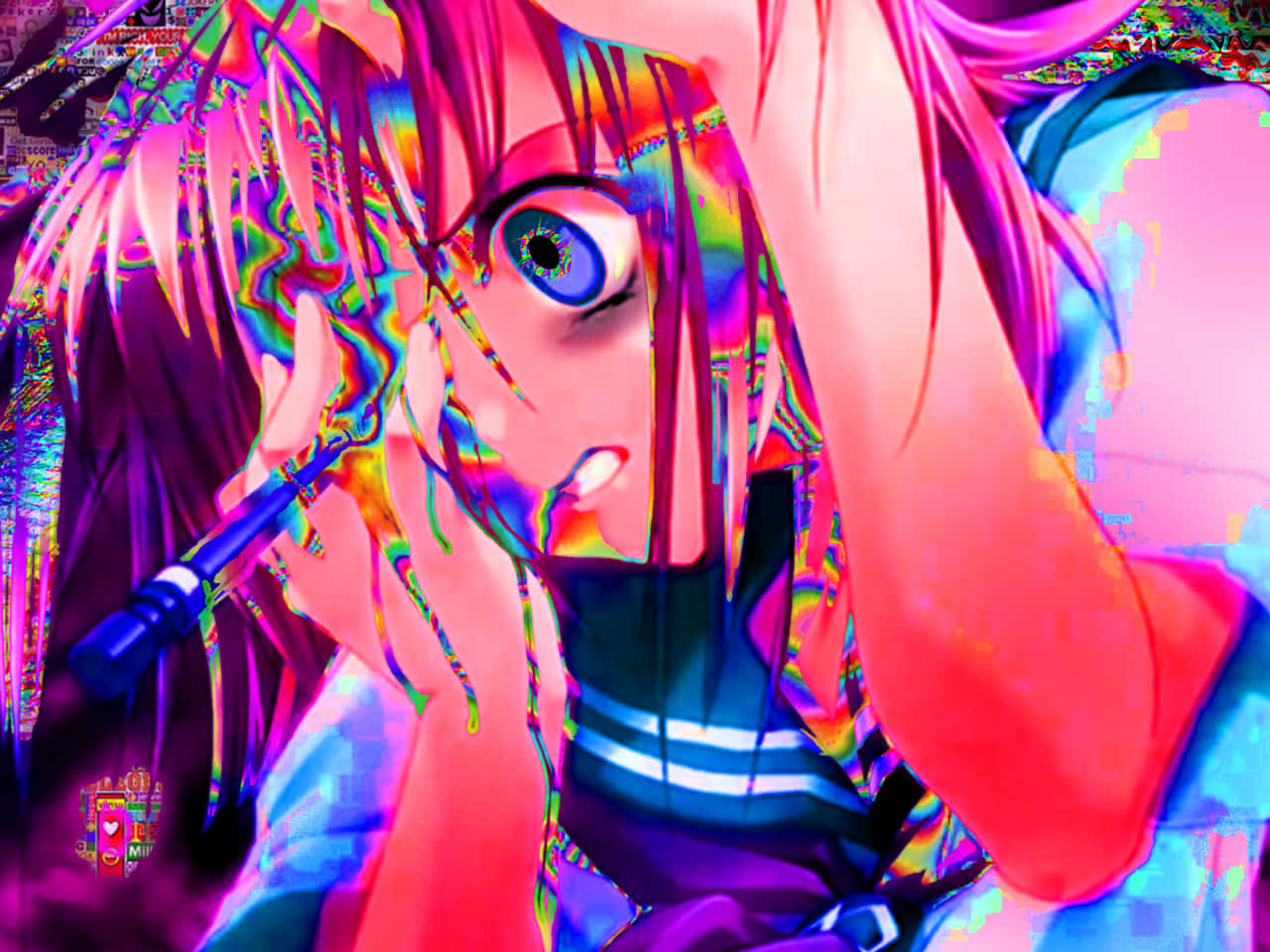 Animecore, glitch-art, pink hair, HD Desktop Wallpaper