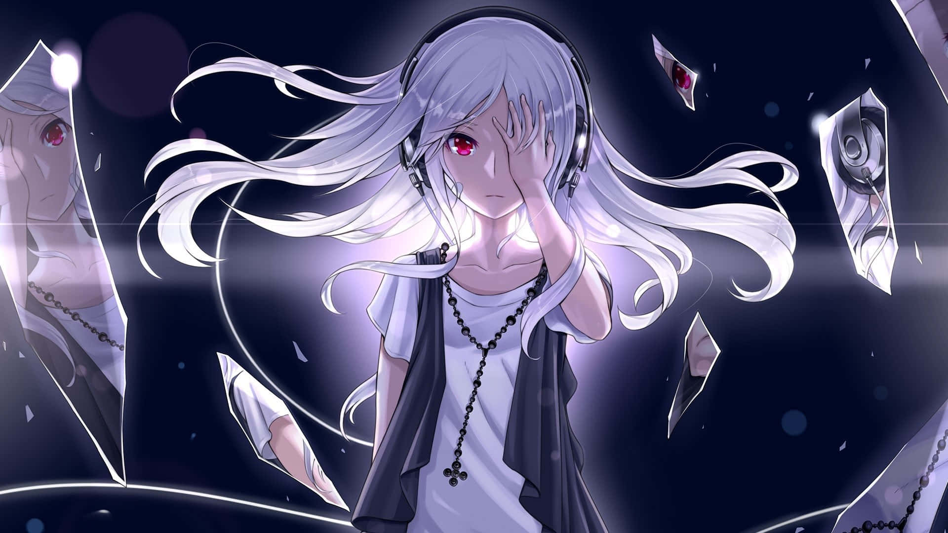 Animecore, silver-haired anime girl, red eyes, Full HD Desktop Wallpaper