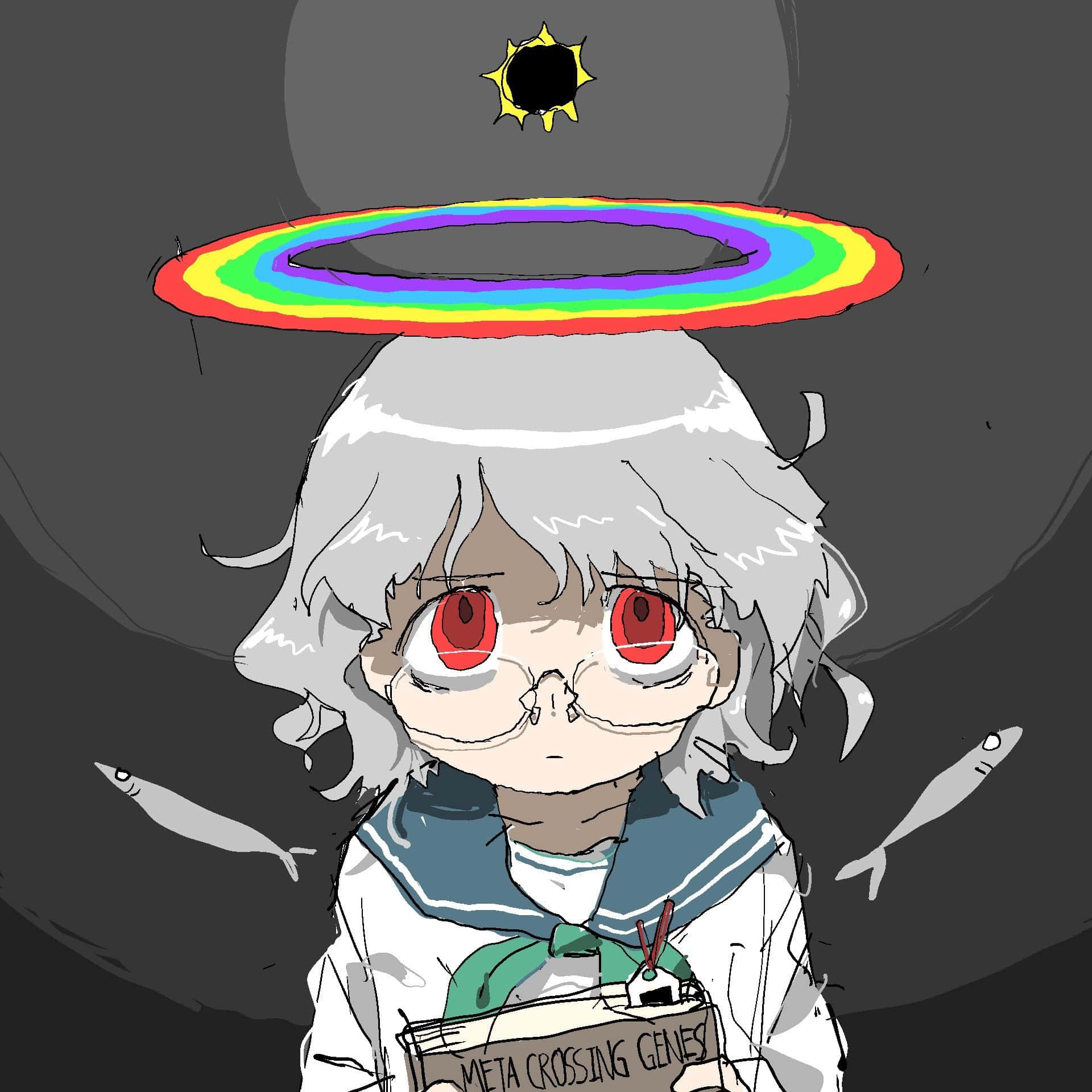 chibi anime girl, white hair, red eyes, Full HD Desktop Wallpaper