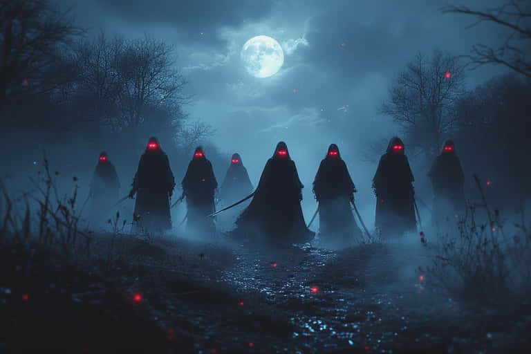 anime samurai, glowing red eyes, misty moonlit forest, SD Desktop Wallpaper