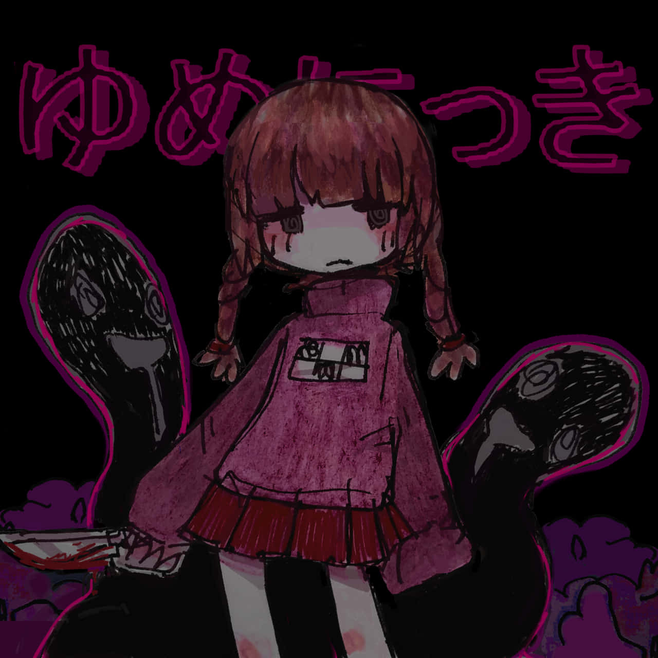 Animecore, distressed anime girl, purple outfit, HD Desktop Wallpaper