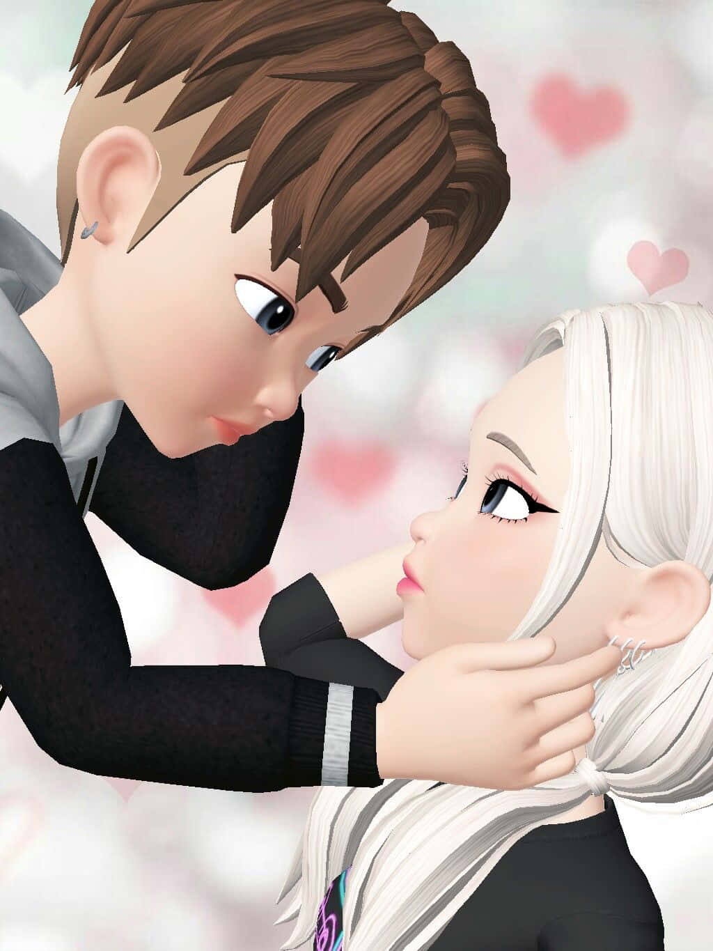 Animojis, pink hearts, digital illustration, HD Phone Wallpaper