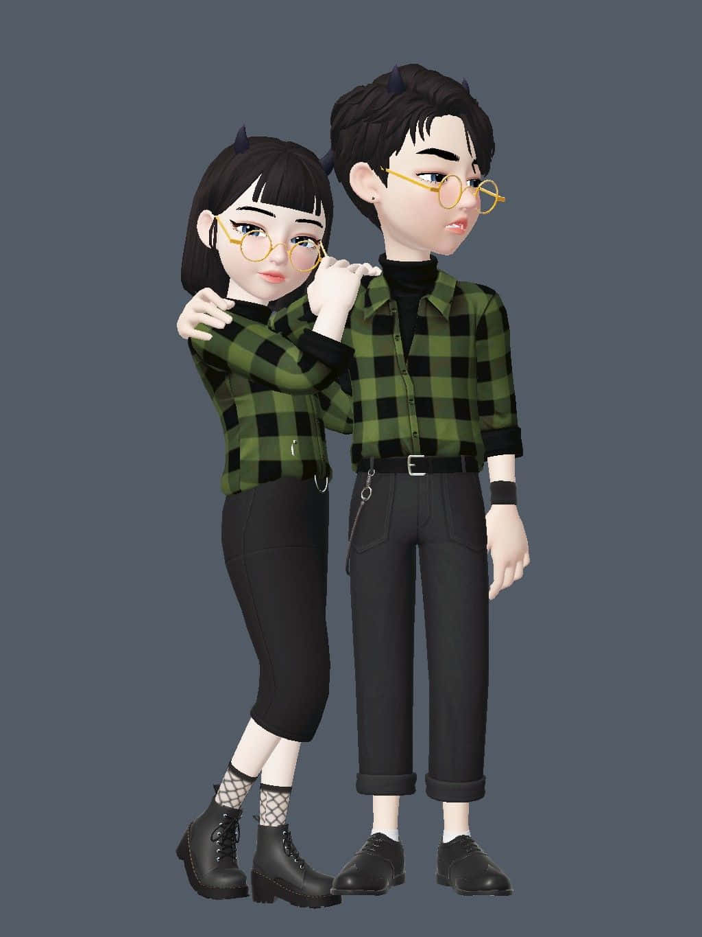 Animojis, green plaid shirts, black pants, HD Phone Wallpaper