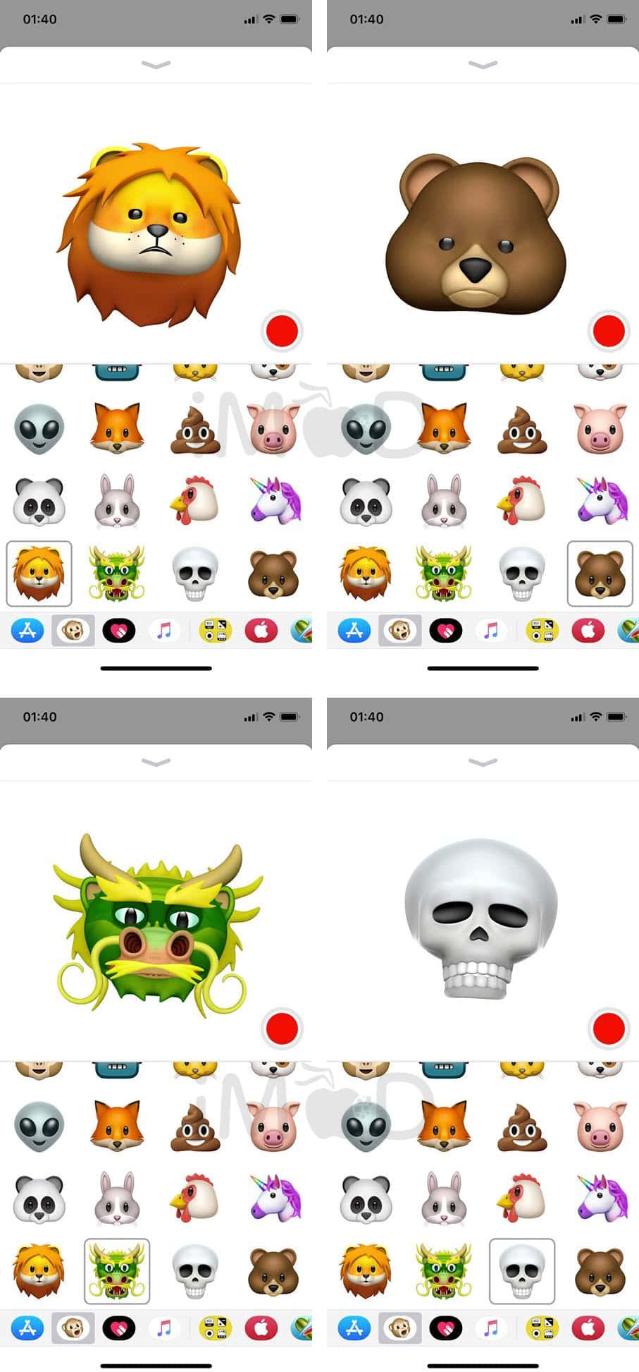Animojis, iPhone emoji keyboard, lion bear dragon skull emojis, Full HD Phone Wallpaper