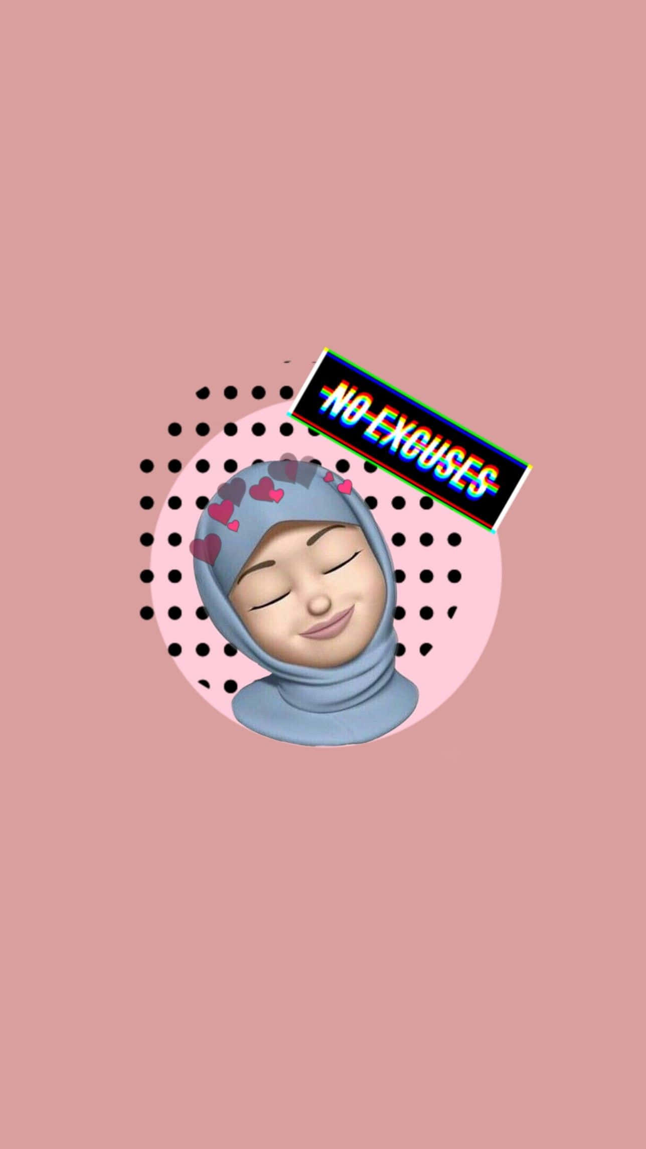 Animojis, blue hijab, pink hearts, Full HD Phone Wallpaper
