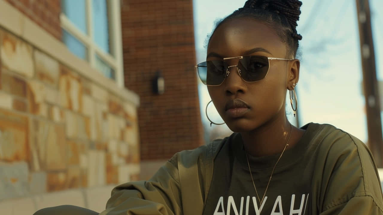 Aniyah, brick building, green jacket, HD Desktop Wallpaper
