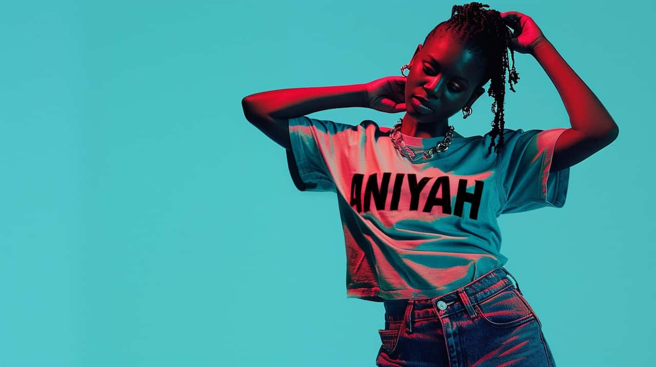 Aniyah, crop top, cyan backdrop, HD Desktop Wallpaper