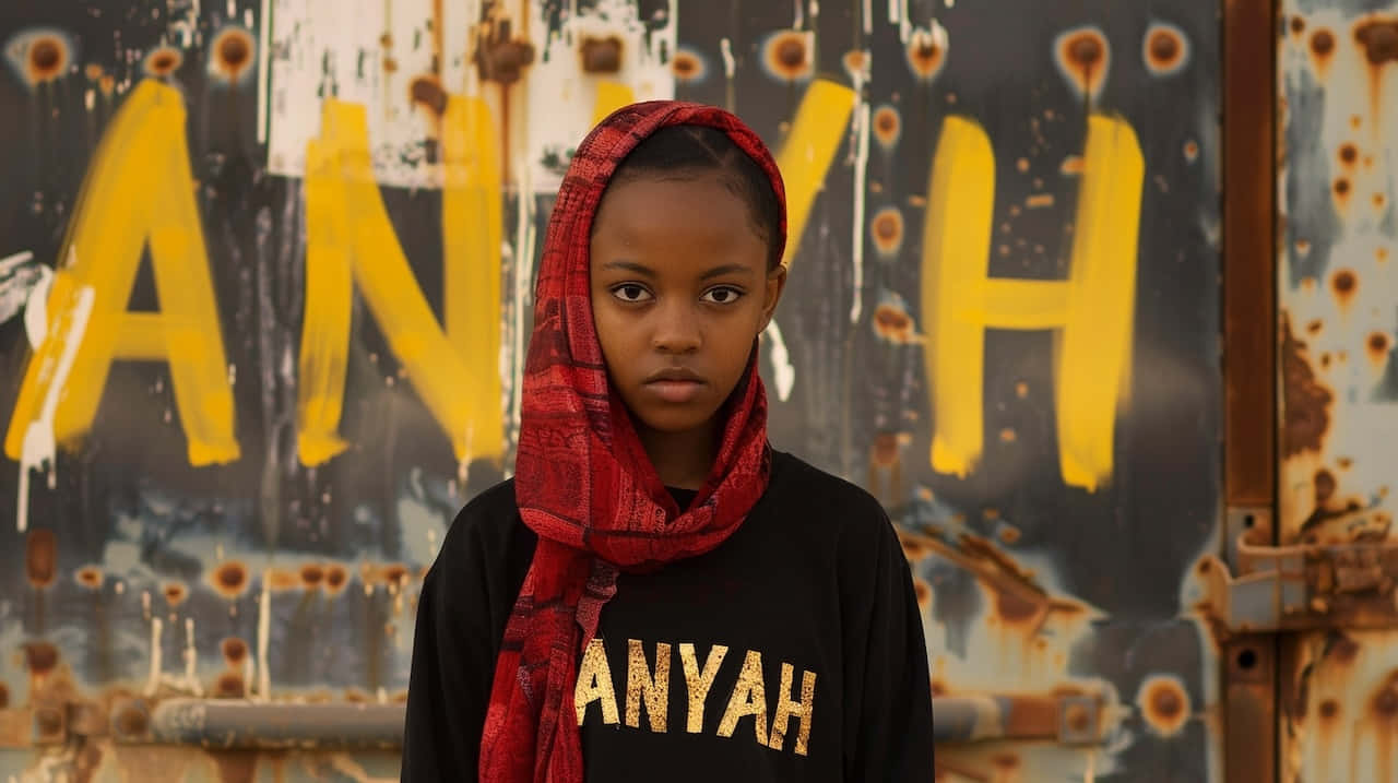 Aniyah, yellow graffiti, rusted metal wall, HD Desktop Wallpaper