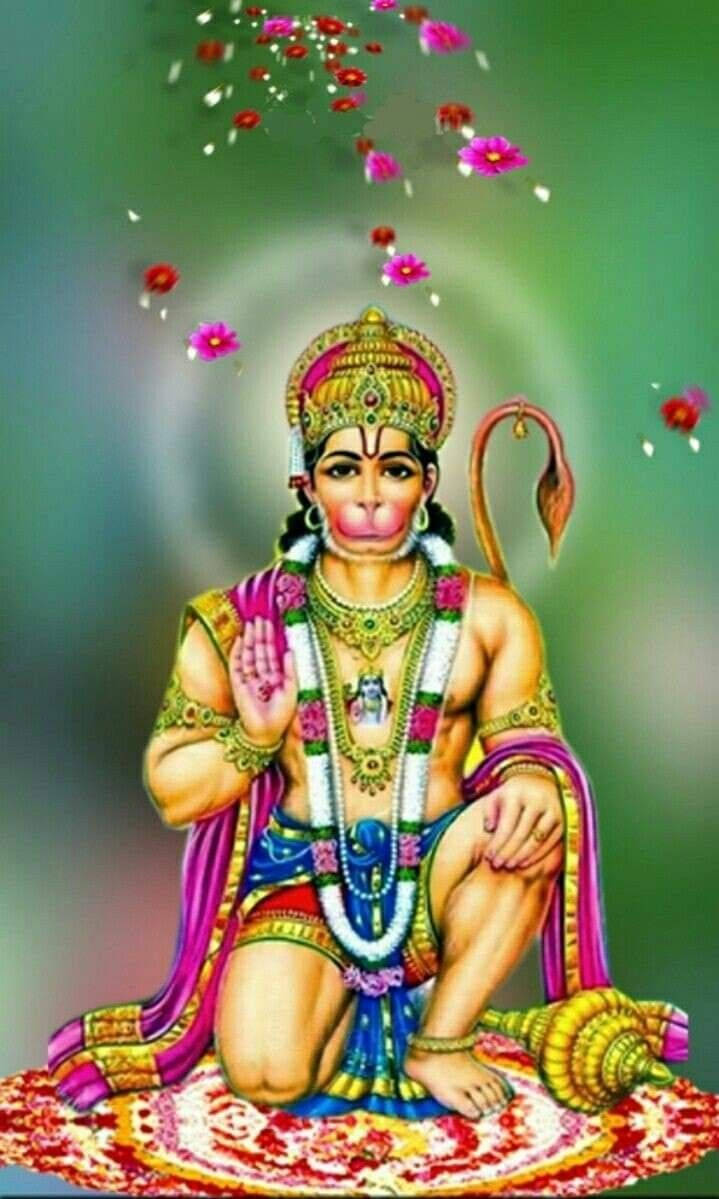 Anjaneya, vibrant jewels, floral garlands, SD Phone Wallpaper