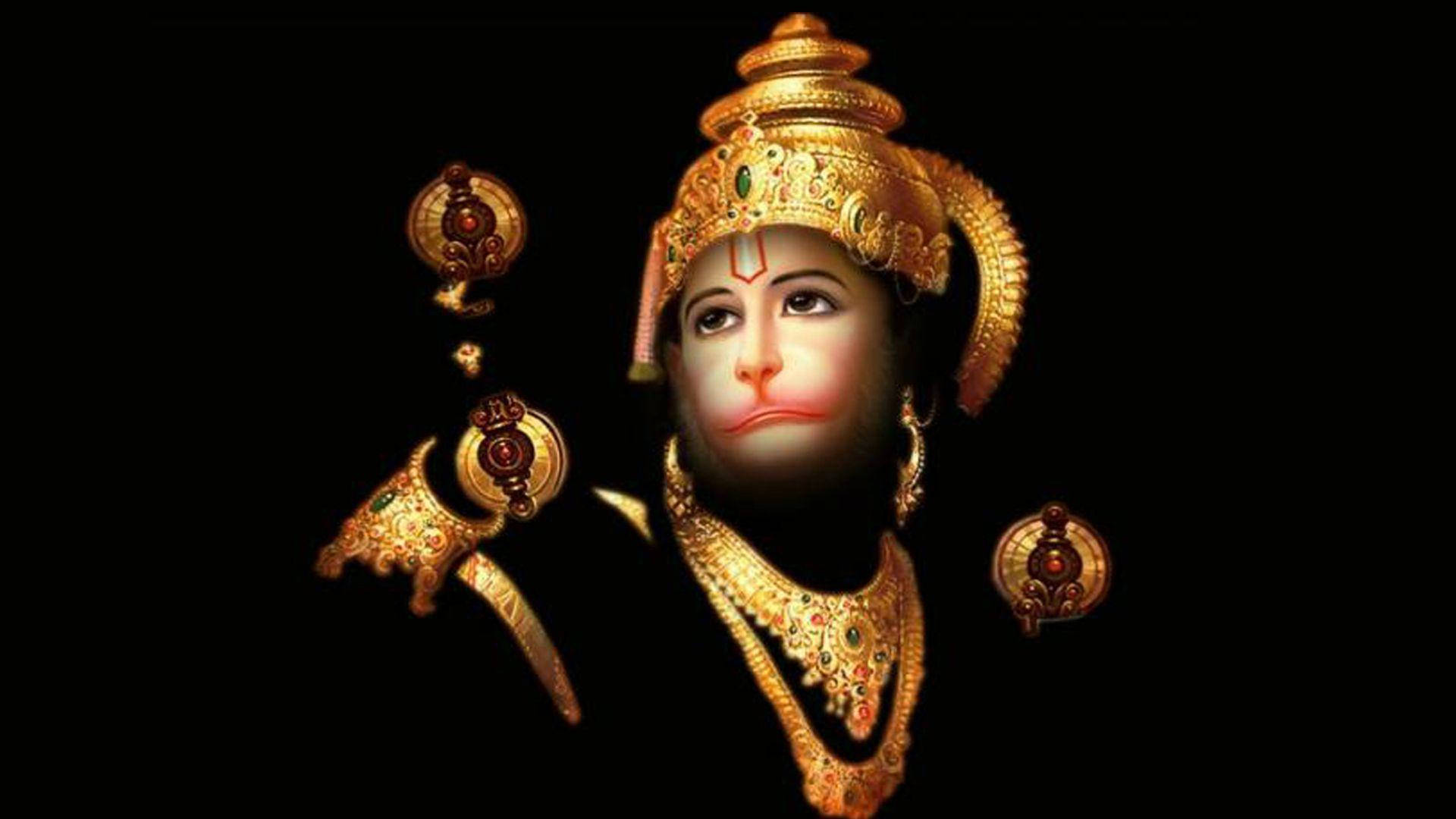 Anjaneya, golden jewelry, crown, Full HD Desktop Wallpaper