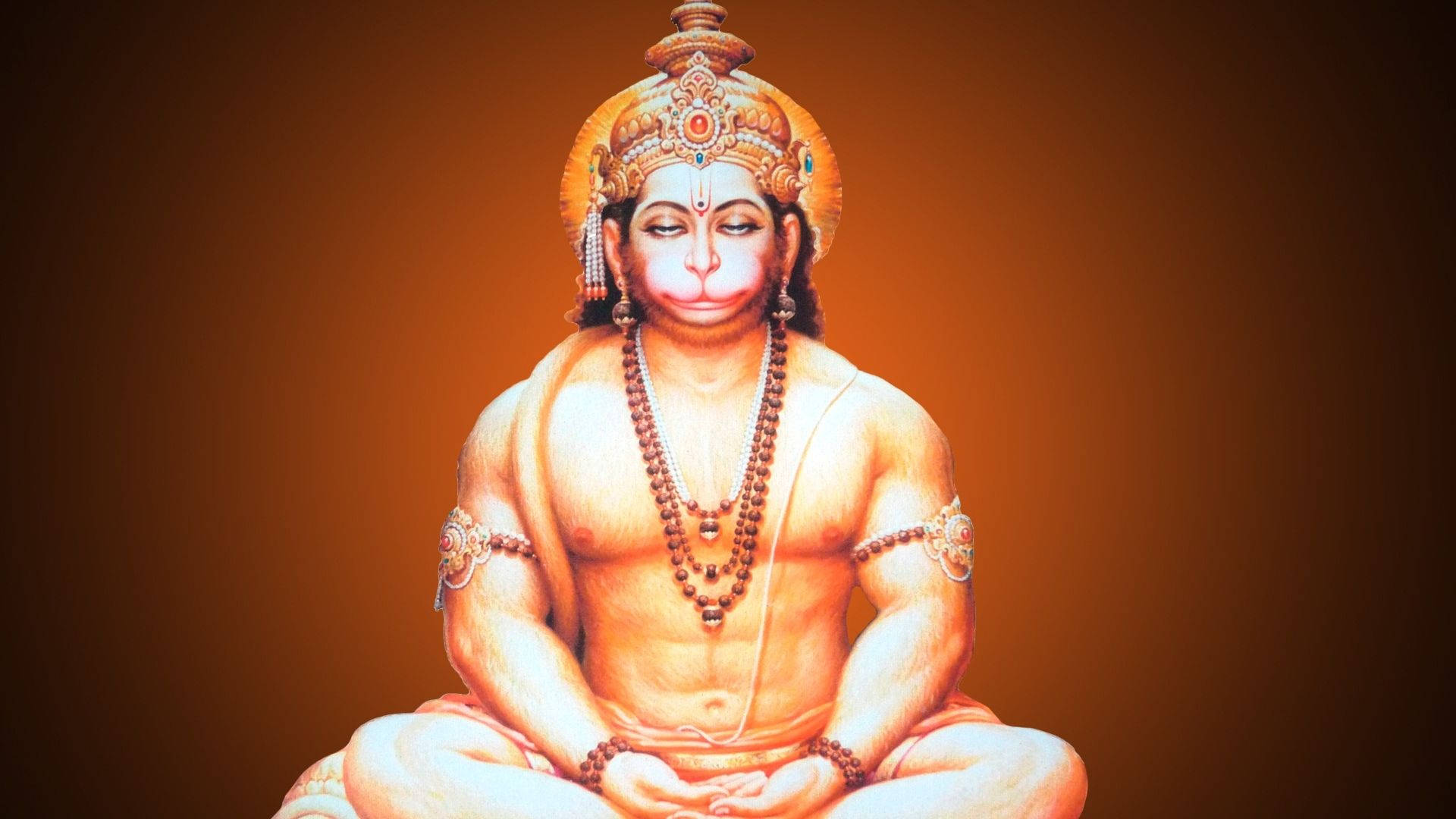 Anjaneya, monkey face, golden crown, Full HD Desktop Wallpaper