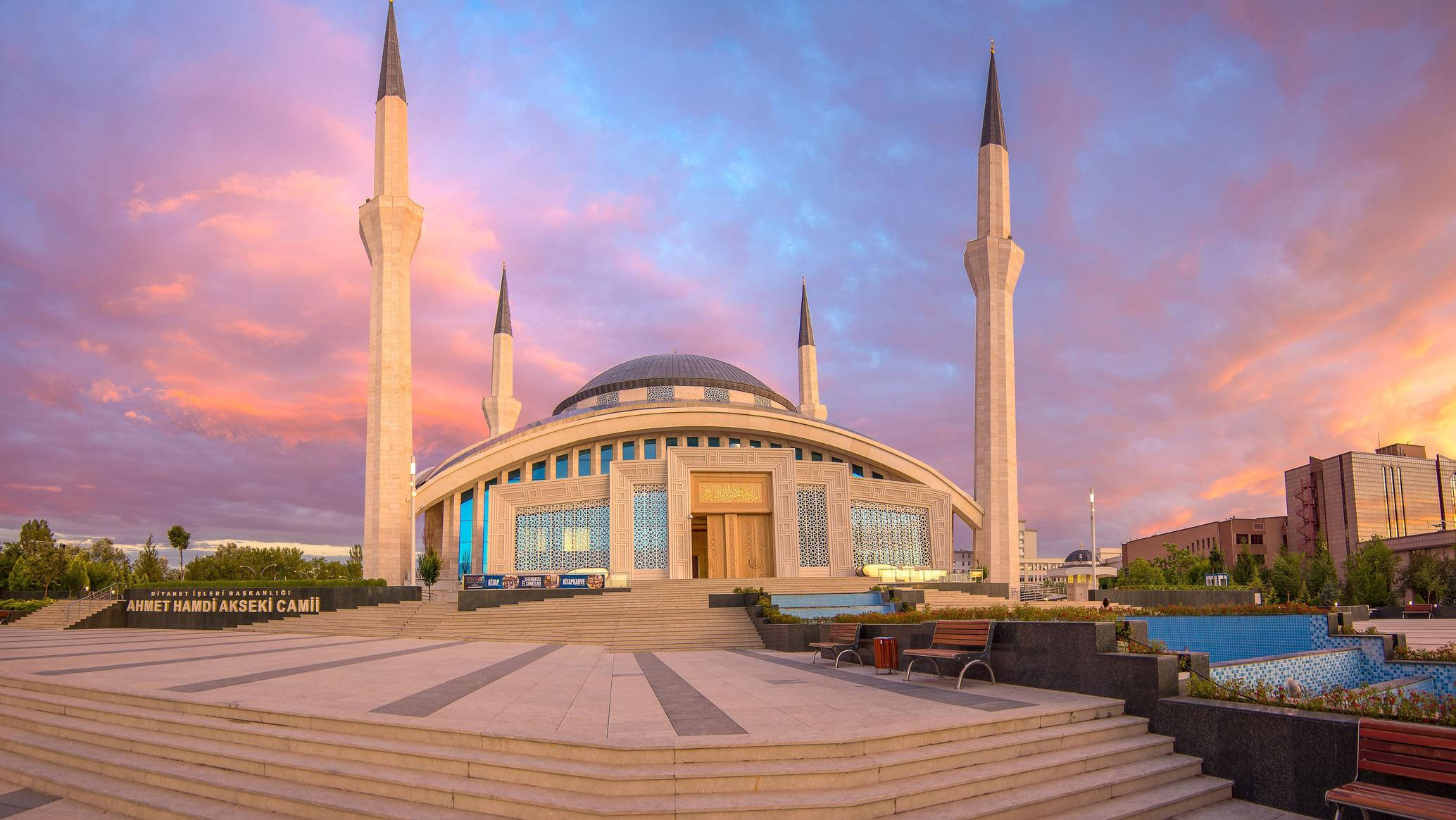 Ankara, grand mosque, tall minarets, Full HD Desktop Wallpaper