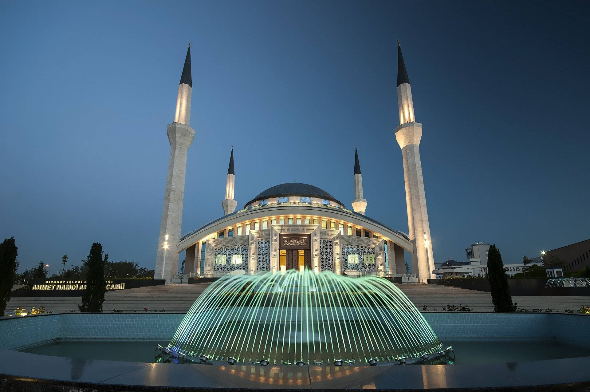 Ankara, illuminated mosque, tall minarets, Full HD Desktop Wallpaper