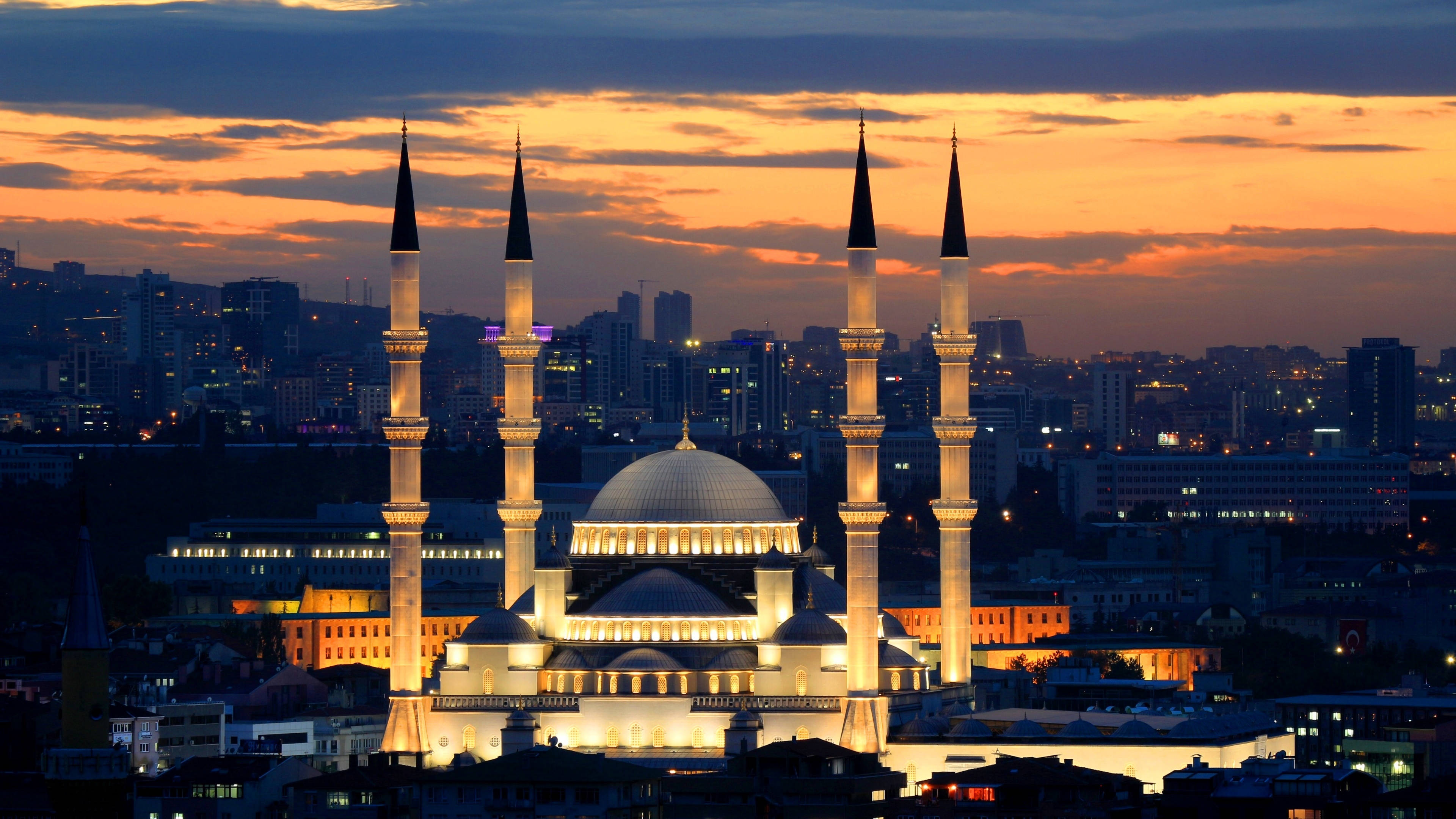 Ankara, religious mosque, four minarets, 4K Desktop Wallpaper