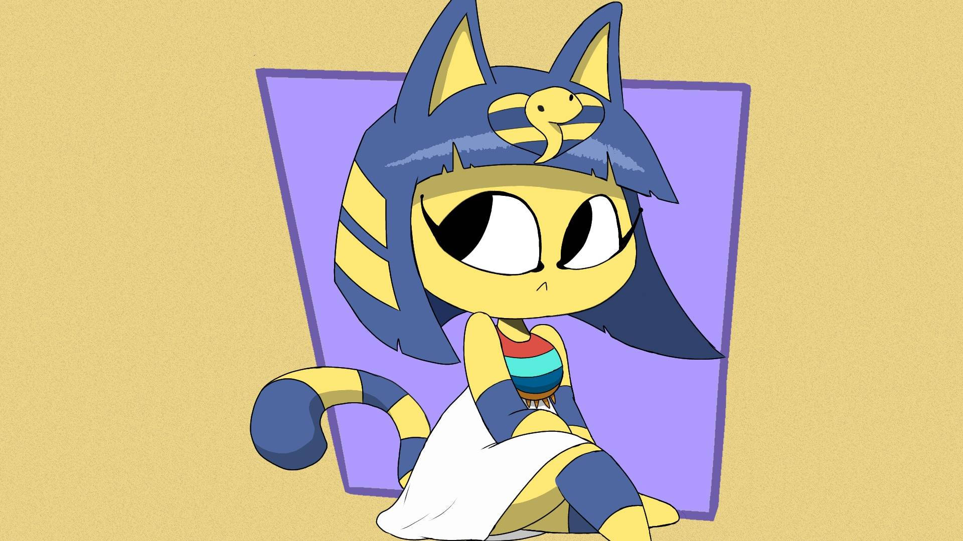 Ankha, Animal Crossing, blue and yellow stripes, Full HD Desktop Wallpaper