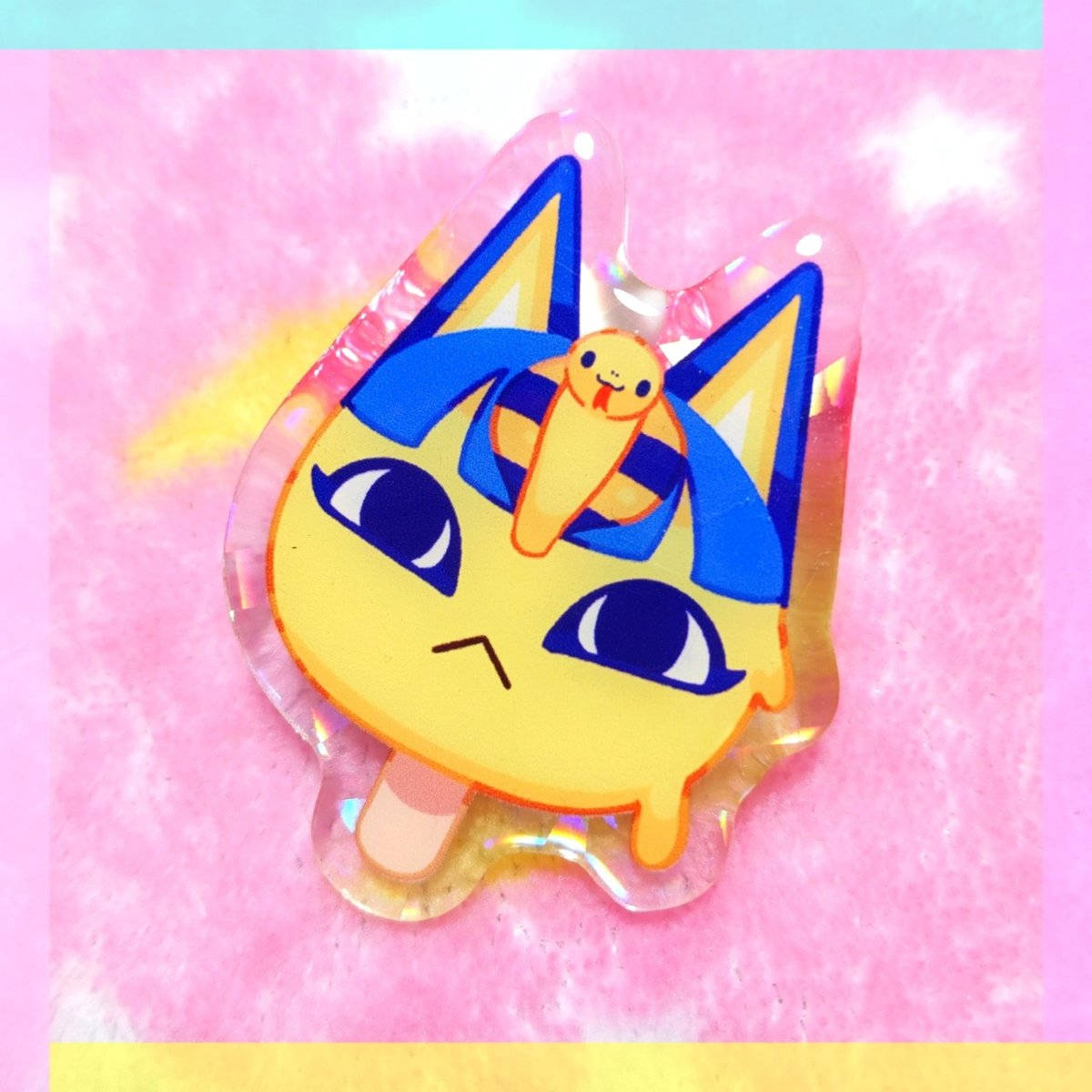 Ankha Animal Crossing, yellow cat-shaped acrylic pin, blue ears, SD Desktop Wallpaper