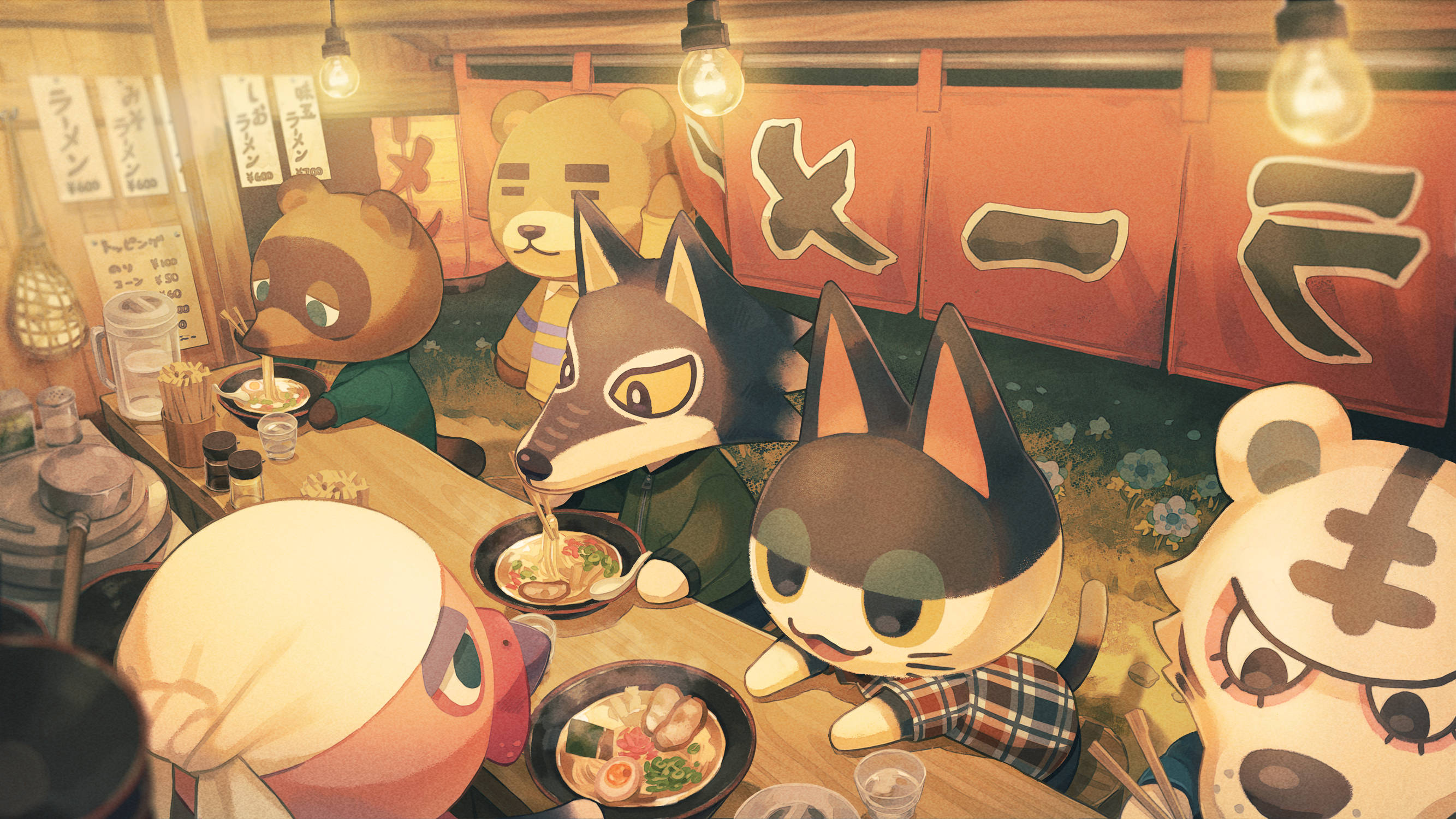 Ankha, Animal Crossing, Japanese ramen shop, 2K Desktop Wallpaper