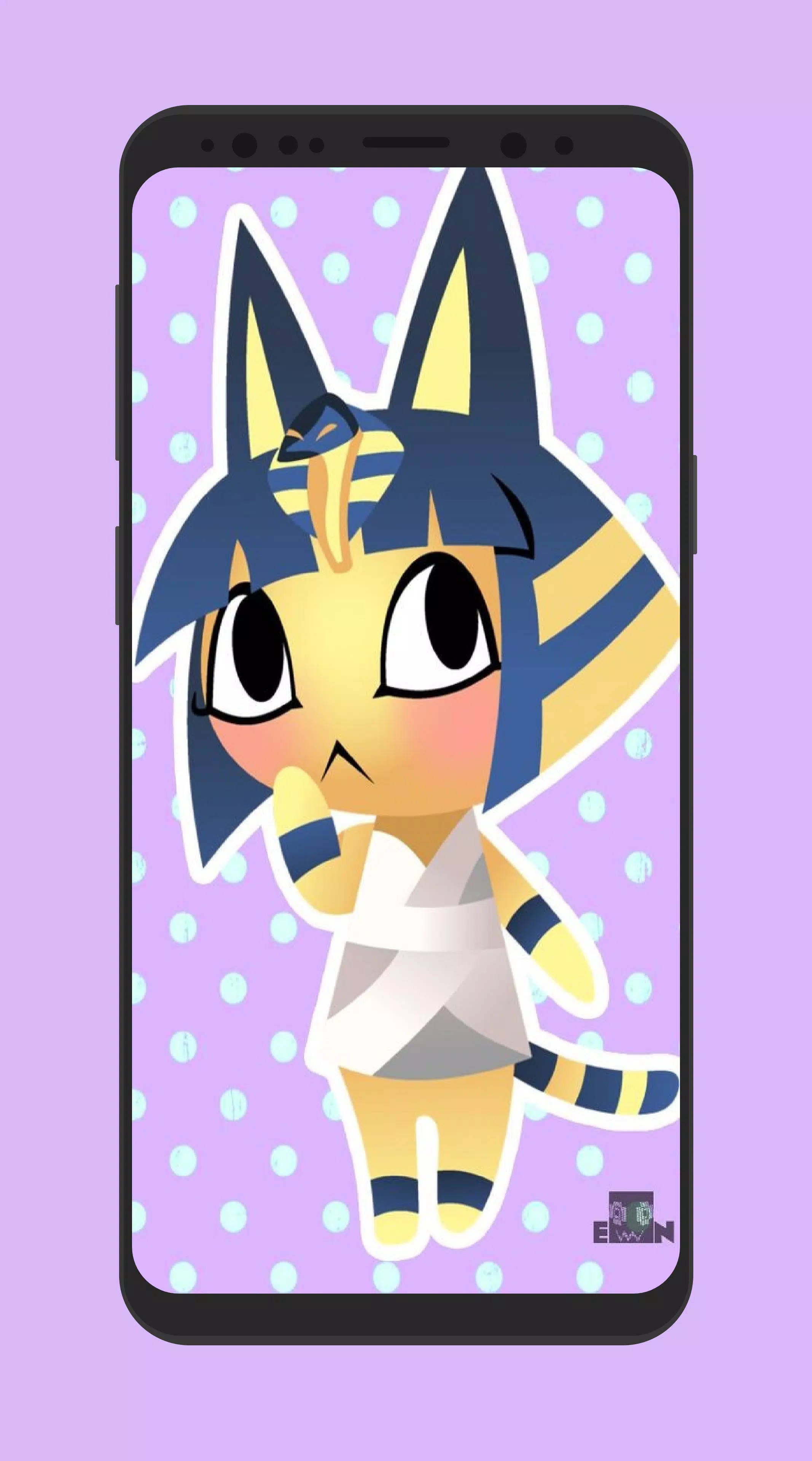 Ankha Animal Crossing, blue and yellow stripes, white dress, 4K Phone Wallpaper