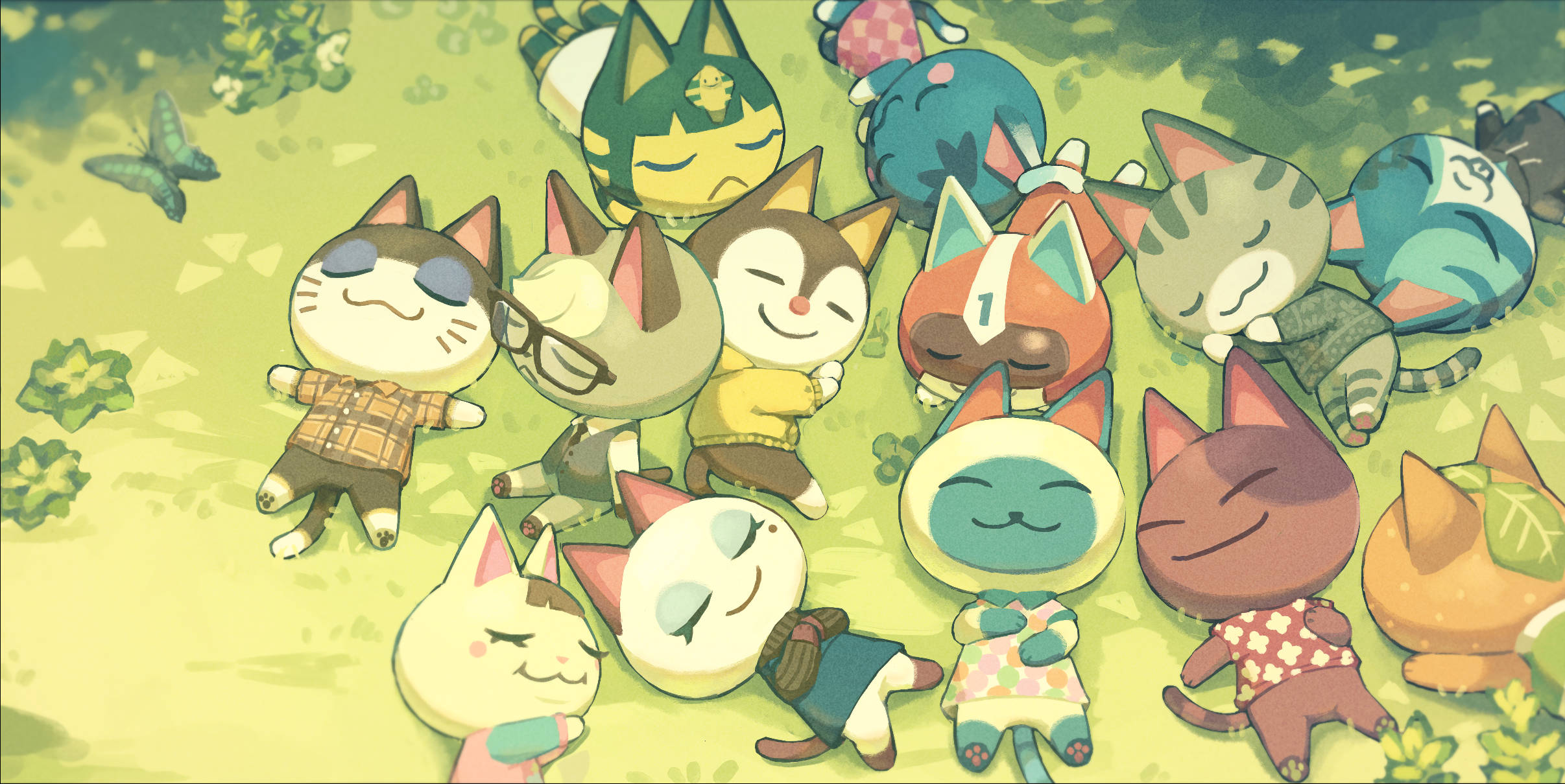 Ankha Animal Crossing, cat-like characters, sunlit grassy field, Full HD Desktop Wallpaper