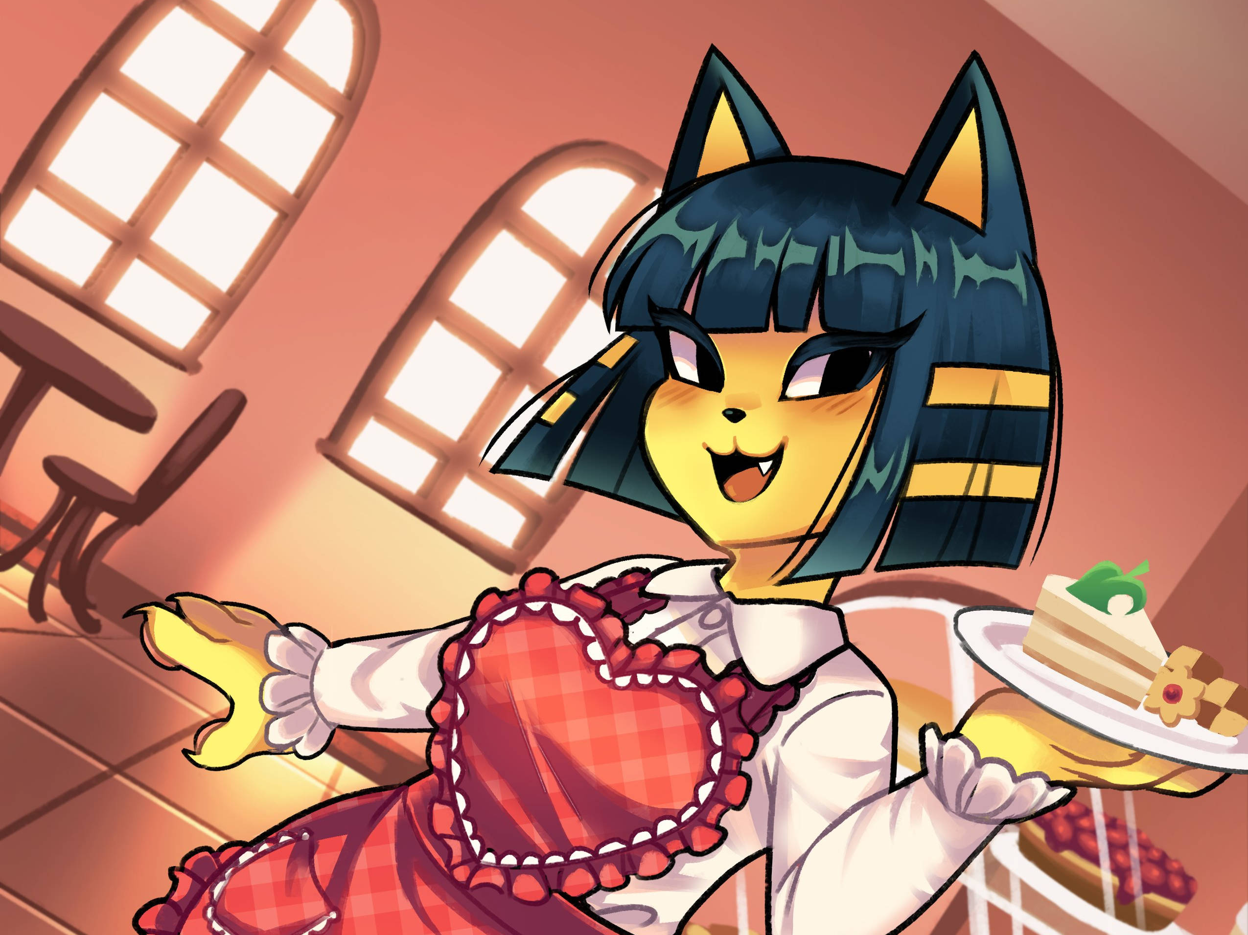 Ankha Animal Crossing, catgirl, blue hair, Full HD Desktop Wallpaper