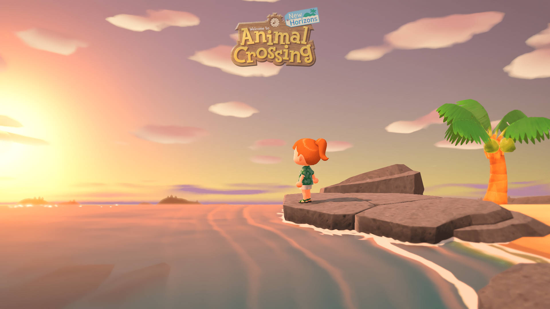 Animal Crossing, sunset, rocky beach, Full HD Desktop Wallpaper