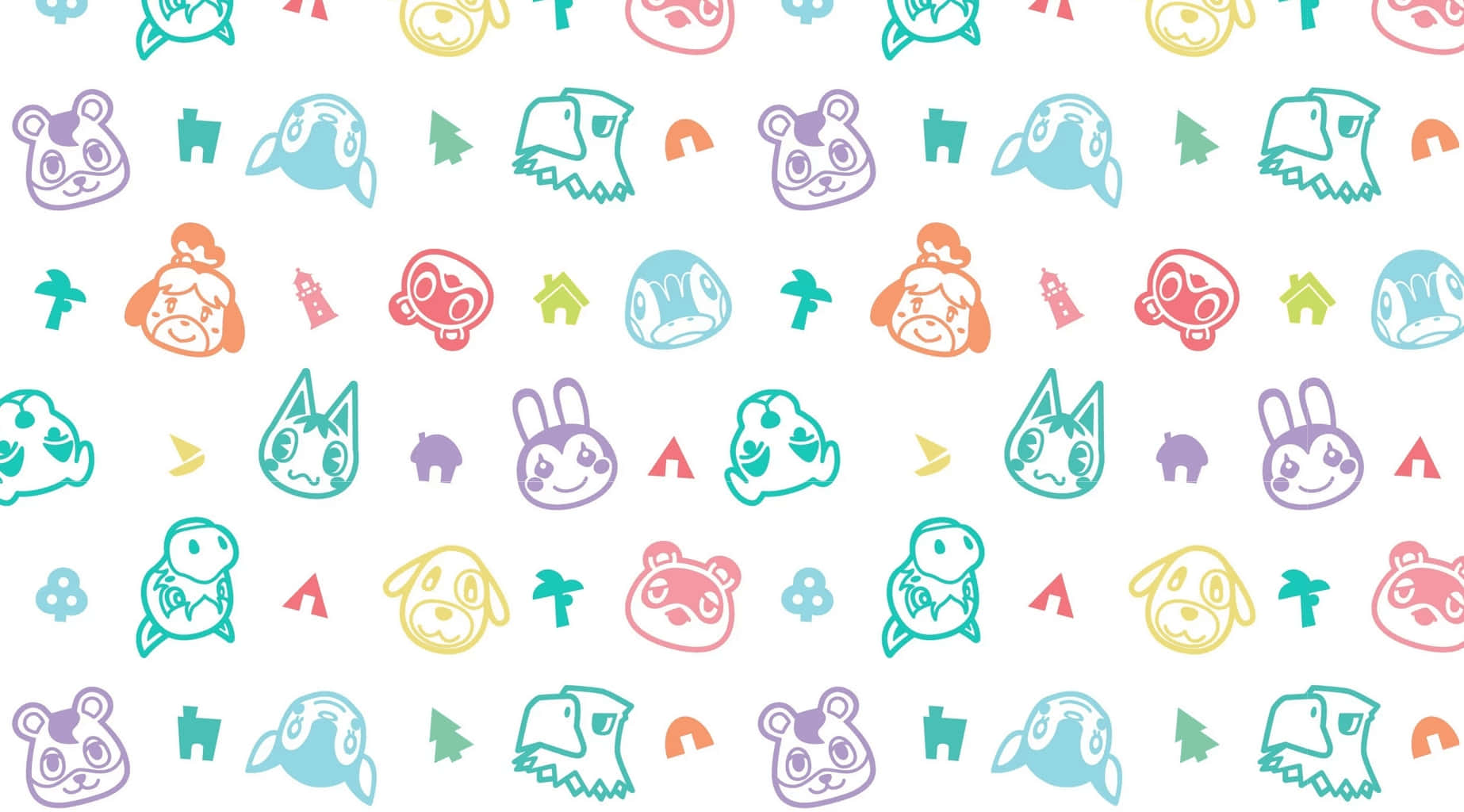 Animal Crossing, cartoon animal heads, repeating pattern, HD Desktop Wallpaper