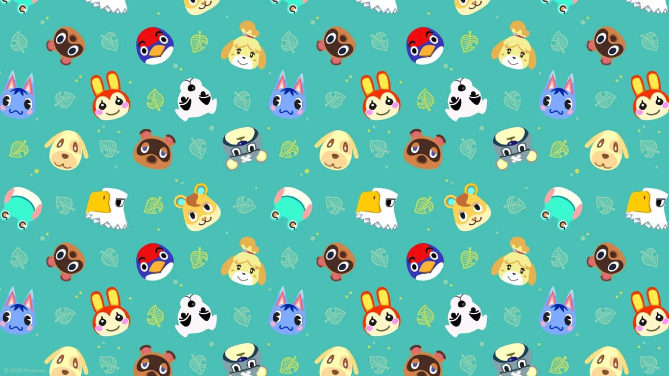 Animal Crossing, teal, repeating cute cartoon animal heads, HD Desktop Wallpaper