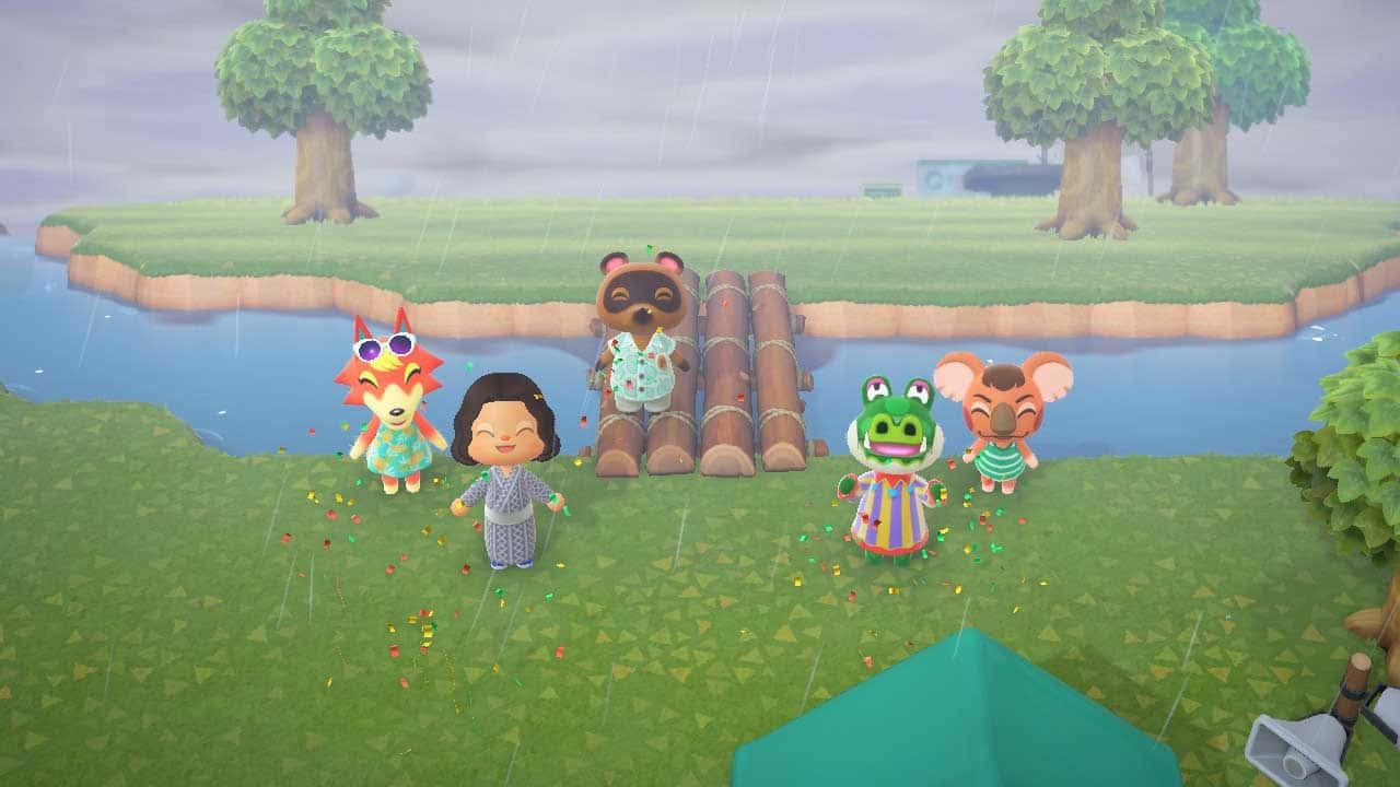 Animal Crossing, rainy day, riverbank, HD Desktop Wallpaper