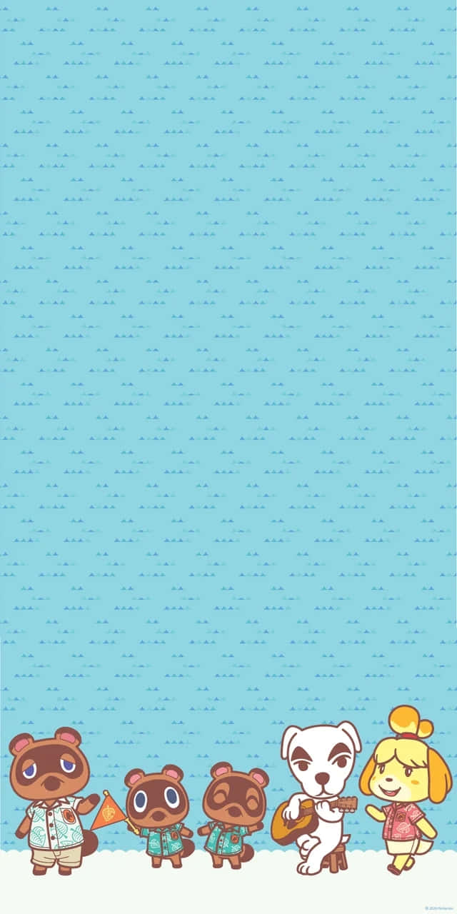 Animal Crossing characters, light blue background, repeating small tree pattern, HD Phone Wallpaper