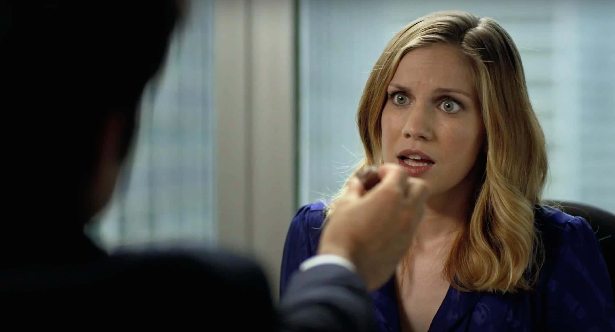 Anna Chlumsky, blue blouse, office setting, Full HD Desktop Wallpaper