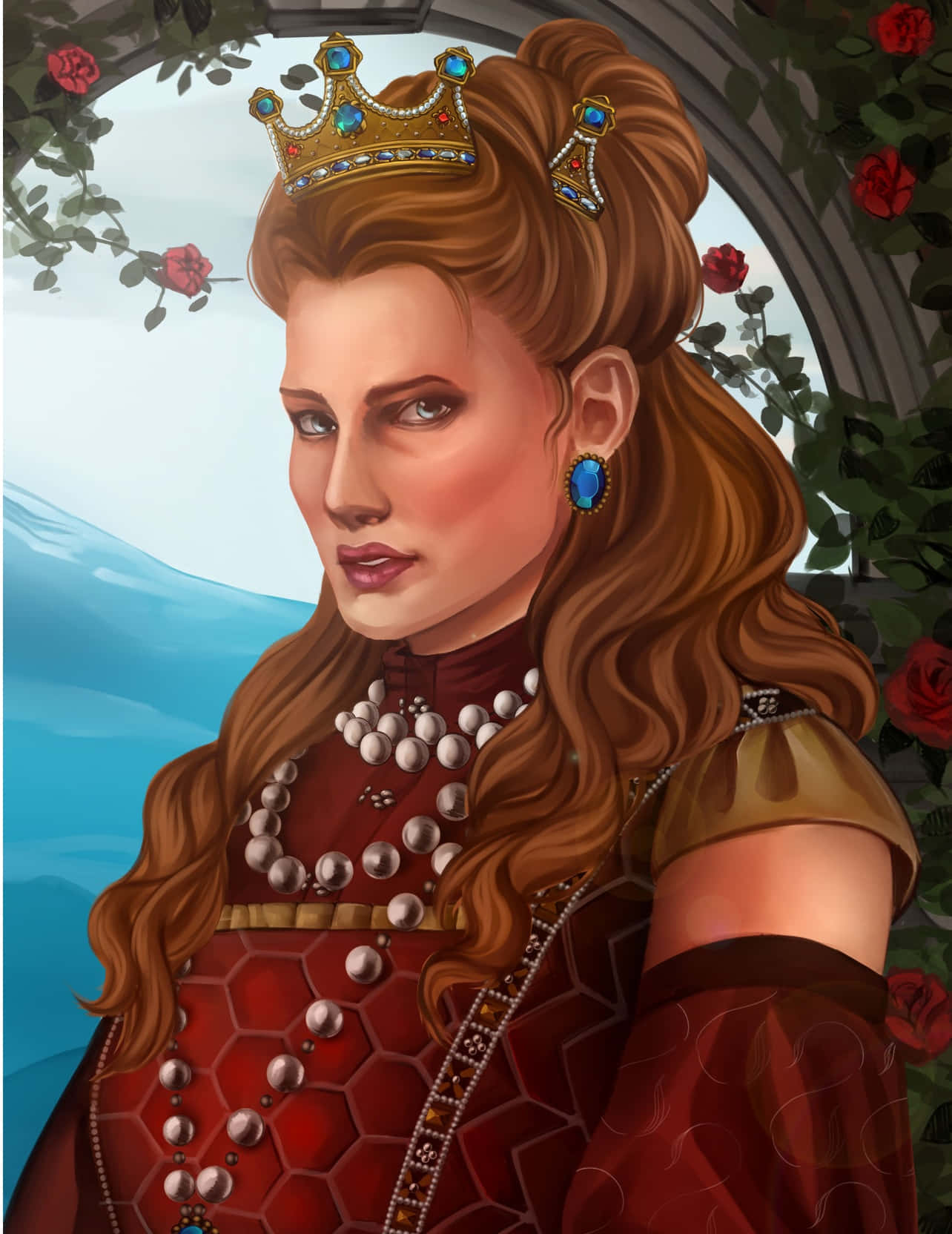 Anna Henrietta, golden crown, red gown, HD Phone Wallpaper