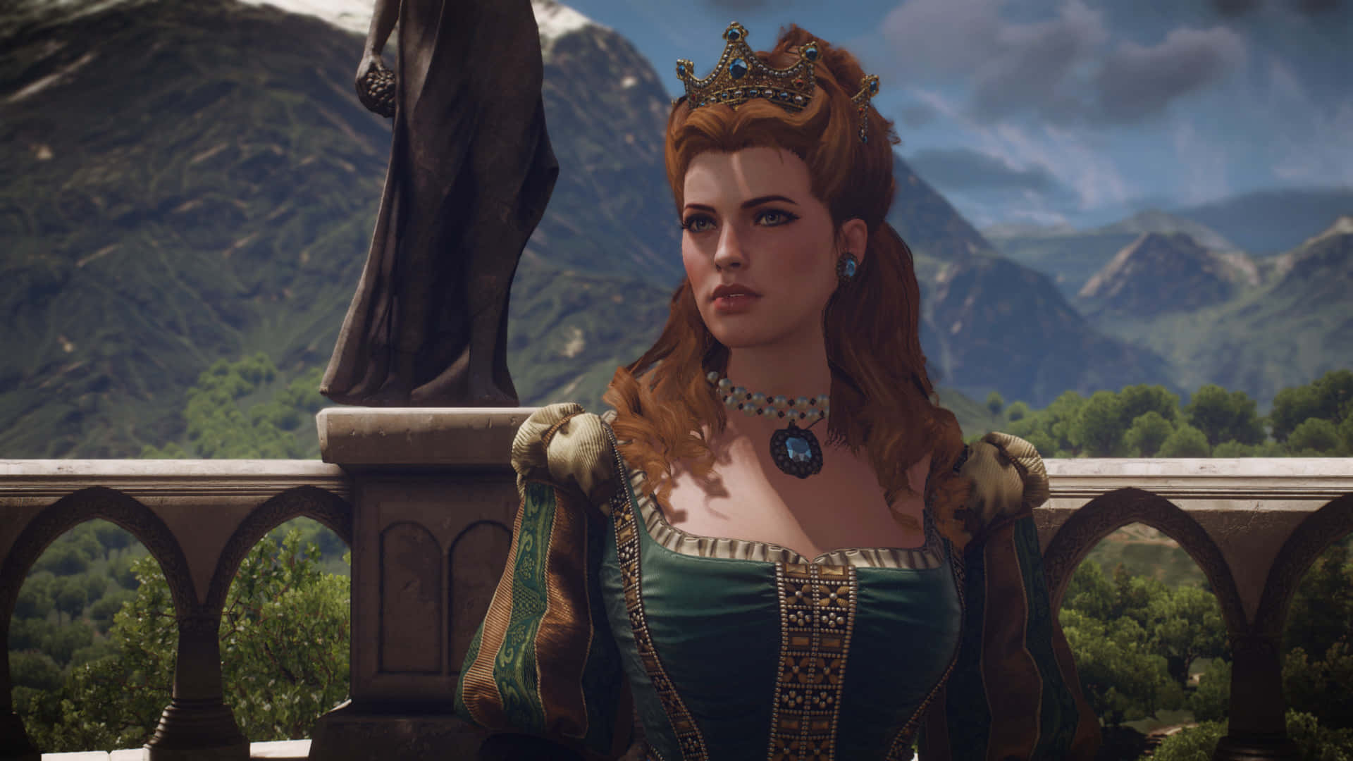 Anna Henrietta, green gown, crown, Full HD Desktop Wallpaper