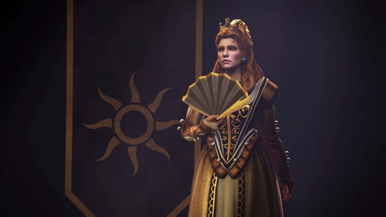 Anna Henrietta, golden and brown armor, fan, HD Desktop Wallpaper