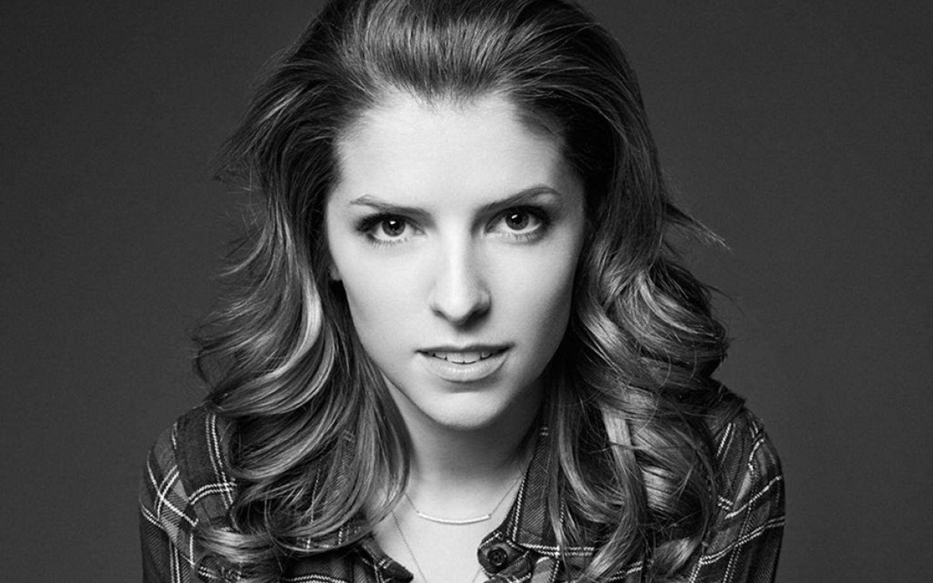Anna Kendrick, black and white, close up shot, Full HD Desktop Wallpaper
