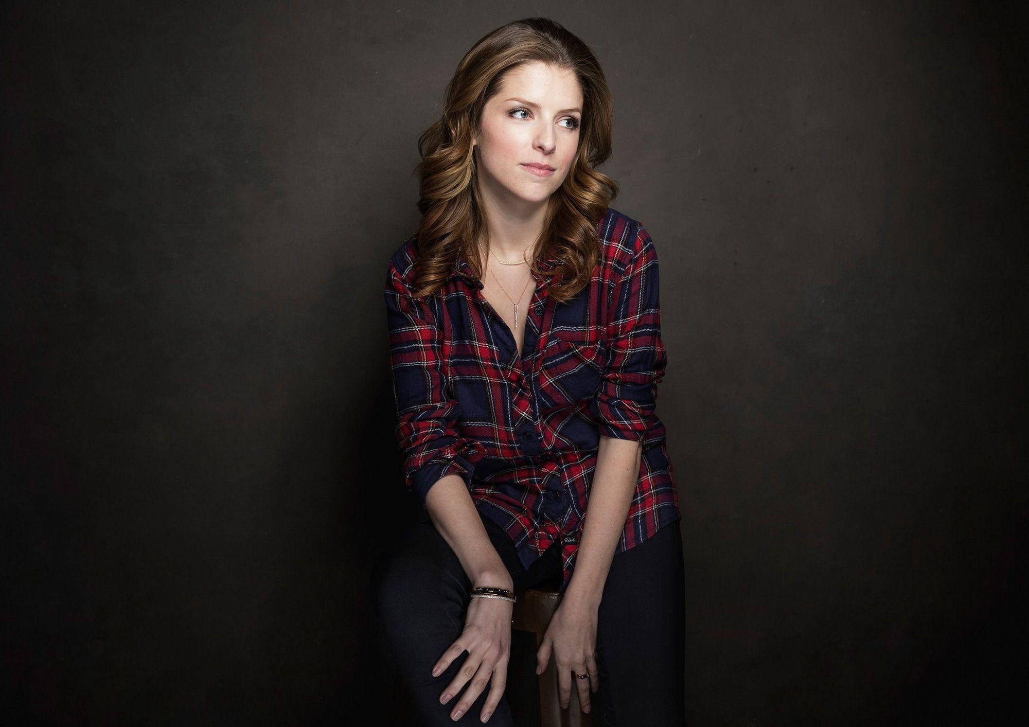 Anna Kendrick, plaid shirt, red and blue plaid, Full HD Desktop Wallpaper