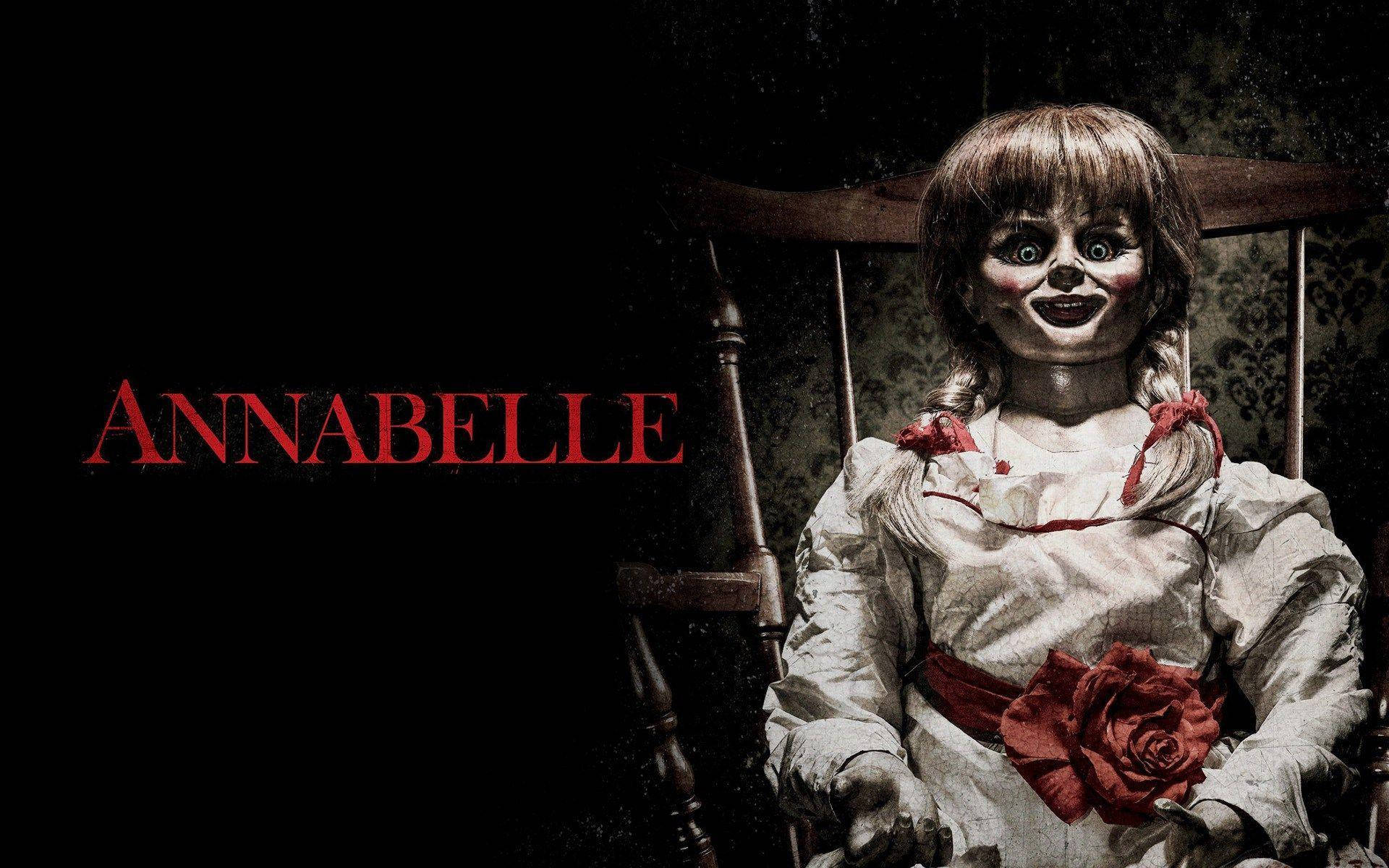 Annabelle, red rose, wooden chair, Full HD Desktop Wallpaper