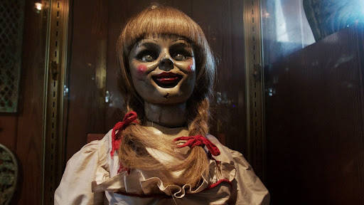 Annabelle, glass box, cracked porcelain face, SD Desktop Wallpaper