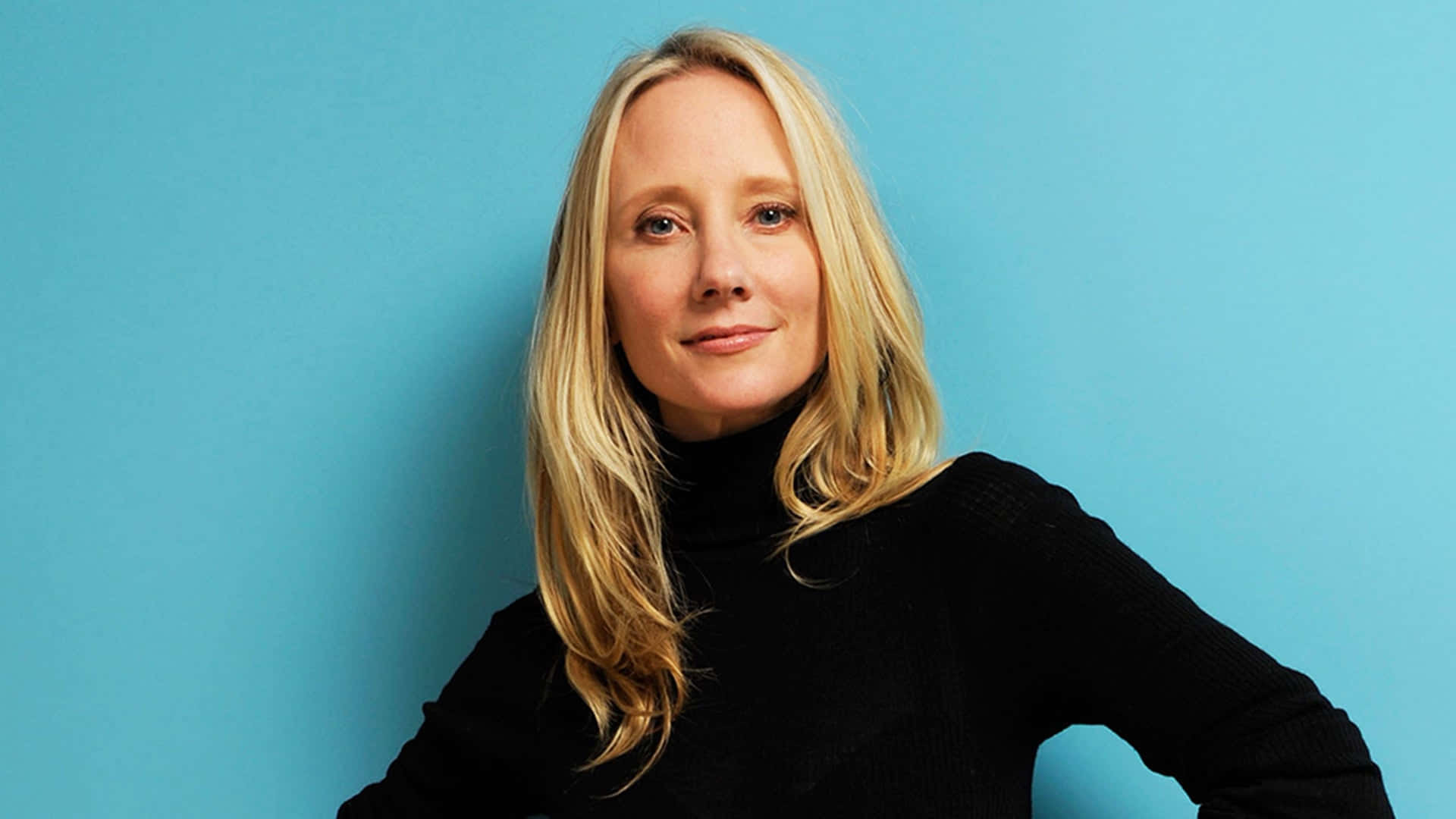 Anne Heche, blonde hair, black turtleneck, Full HD Desktop Wallpaper