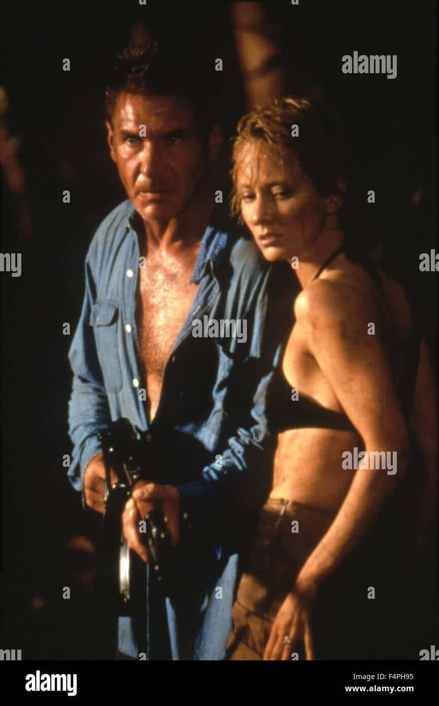 Anne Heche, blue shirt, gun, HD Phone Wallpaper