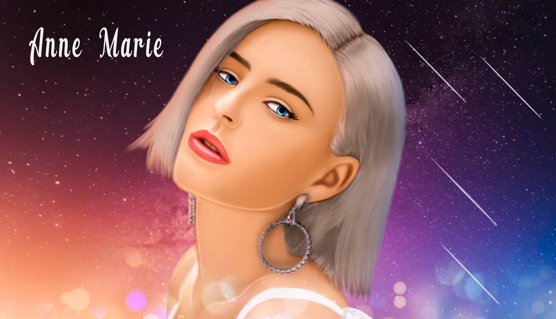 Anne-Marie, silver hair, blue eyes, Full HD Desktop Wallpaper