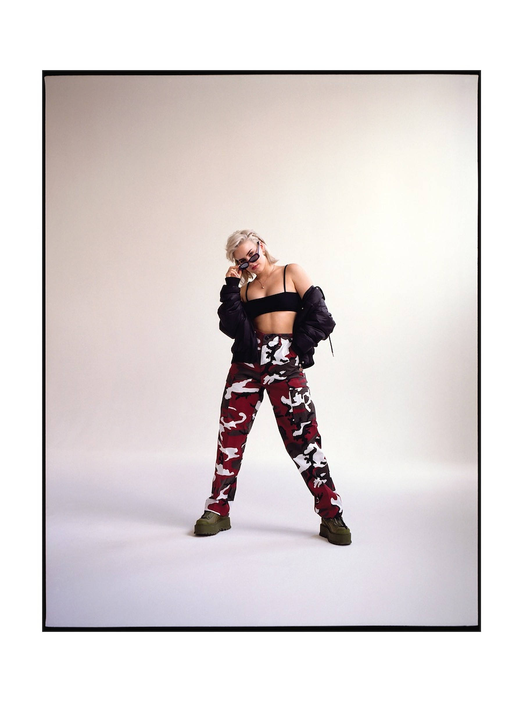 Anne Marie, red camouflage, black crop top, Full HD Phone Wallpaper