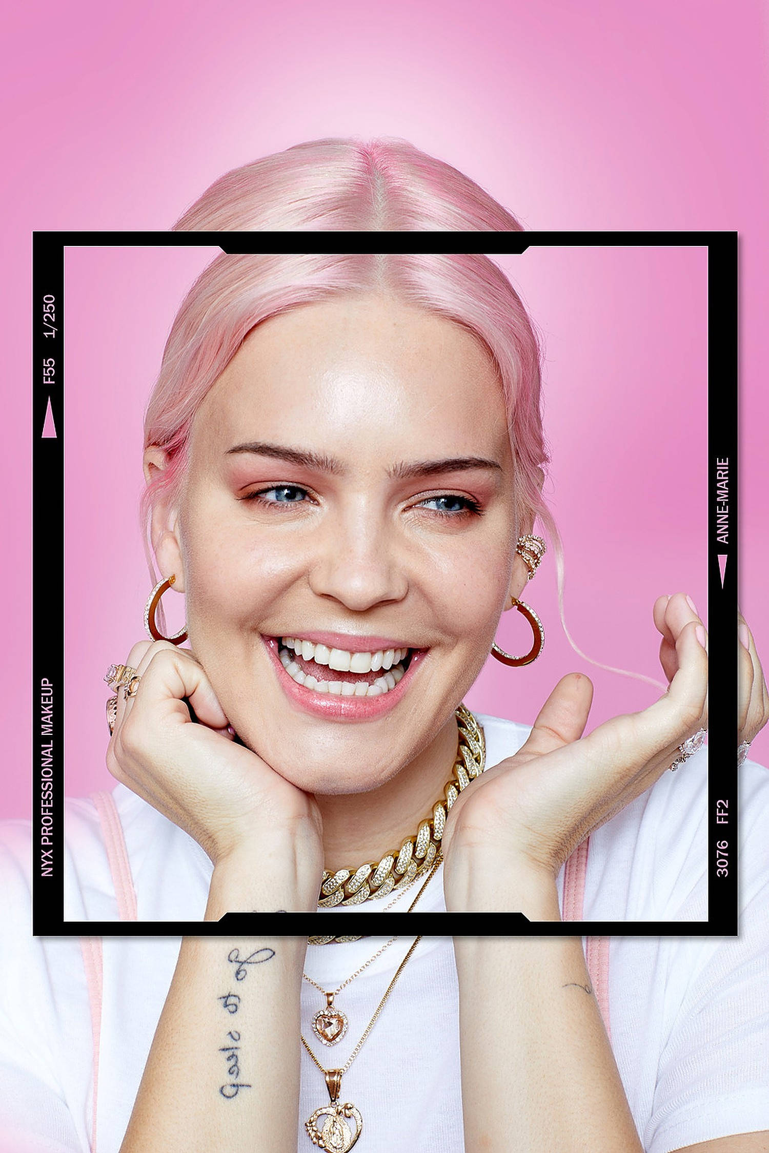Anne Marie, pink hair, gold jewelry, Full HD Phone Wallpaper