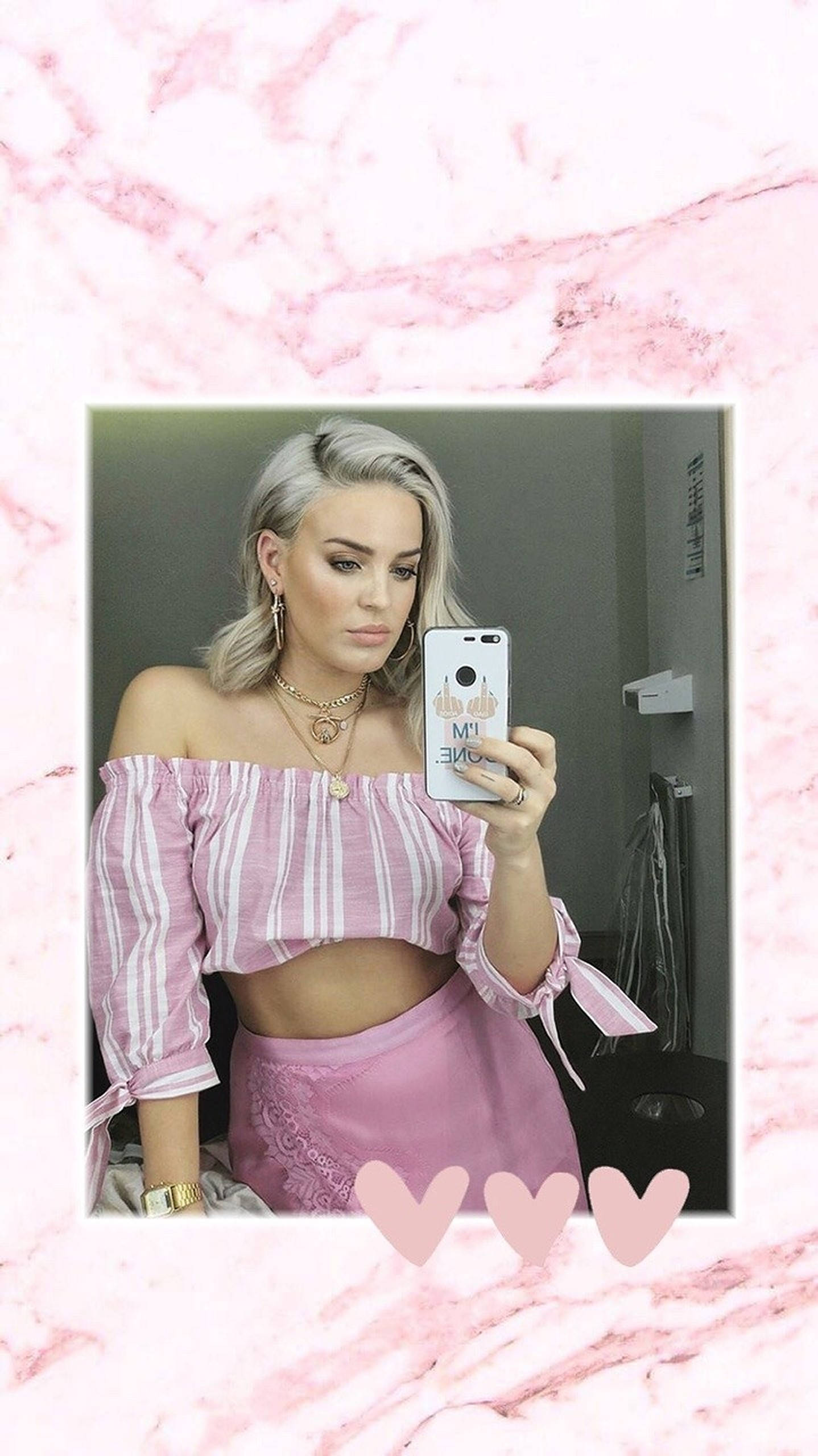 Anne Marie, pink striped crop top, pink skirt, 2K Phone Wallpaper